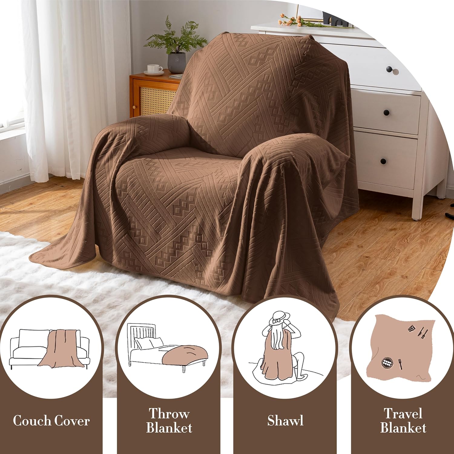 Waterproof Recliner Chair Covers, Anti-Slip Reclining Chair Covers, Pet-Friendly, Washable, Durable and Breathable Couch Covers – Reversible Design for Sofa Protection(71x71in/Brown)