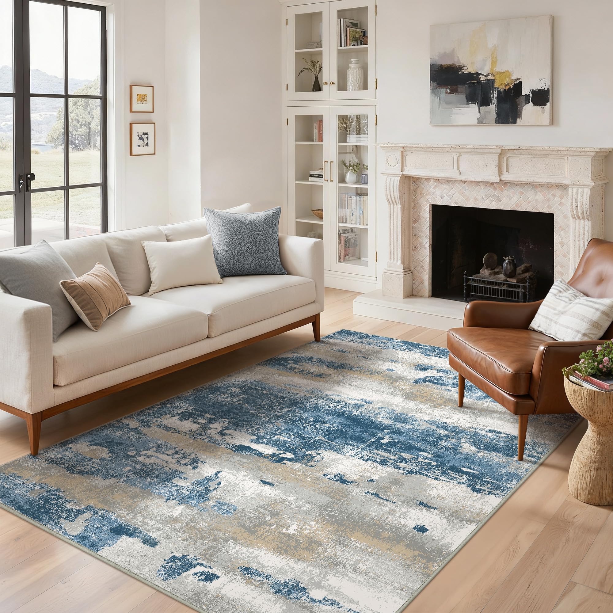 BEIMO Waschbarer Teppich Wohnzimmer, Abstrakt Design Teppich Schlafzimmer Kurzflor, Groß Teppiche rutschfest Weiche für Badezimmer Esszimmer Flur