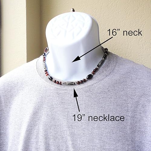 Miniatura 8 de Mens Tribal Style Necklace - Carved Bone, Black Onyx, Red Tiger Eye Gemstone, Handcrafted (20 inches)