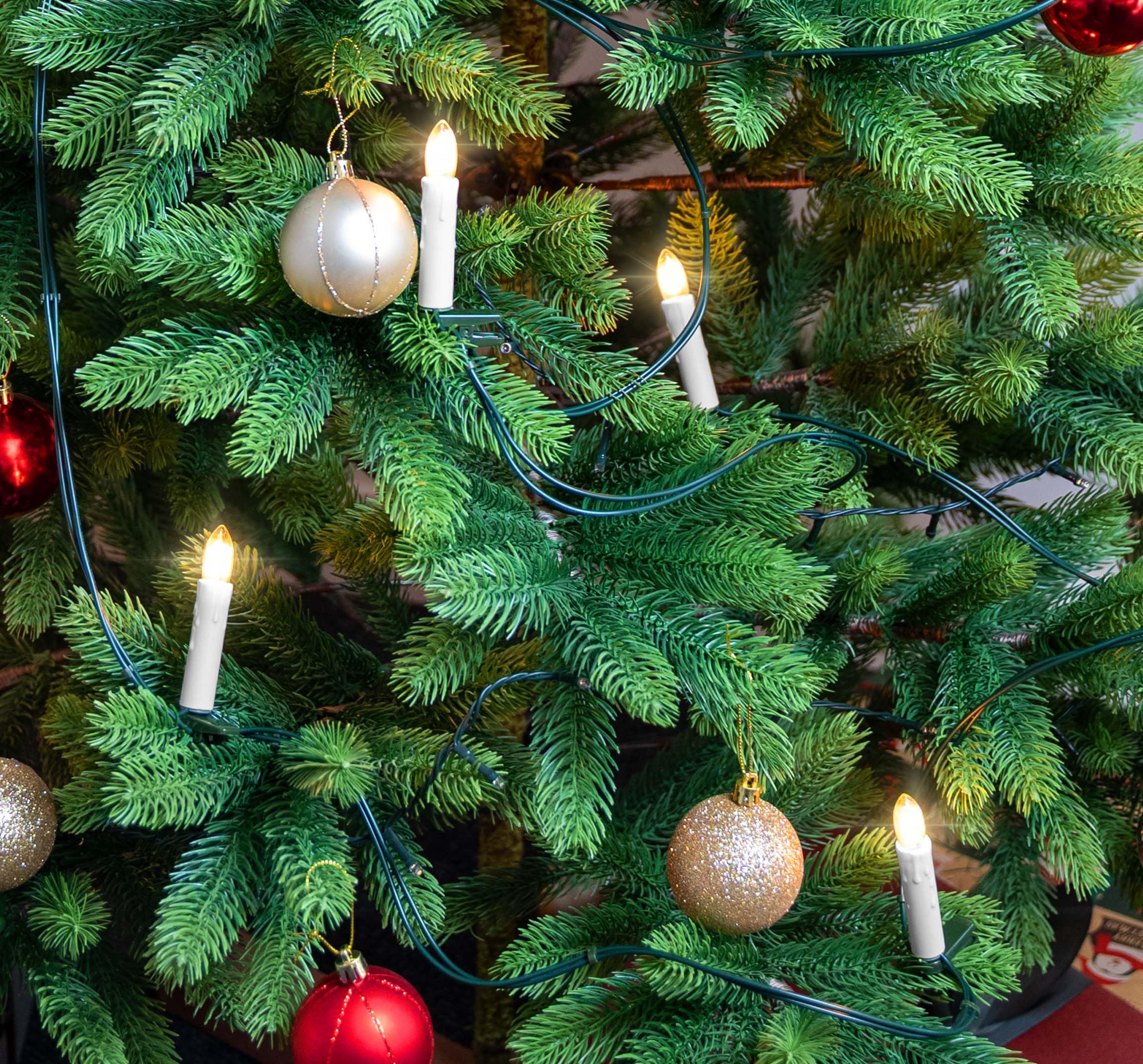 Retro Weihnachtsbaum-Lichterkette mit LED Filament Kerzen, klassische Baumbeleuchtung mit austauschbaren E10 Leuchtmittel, Weihnachtsbeleuchtung für Innen, nostalgie (weiß, 30 Kerzen - ca. 14,5 m)