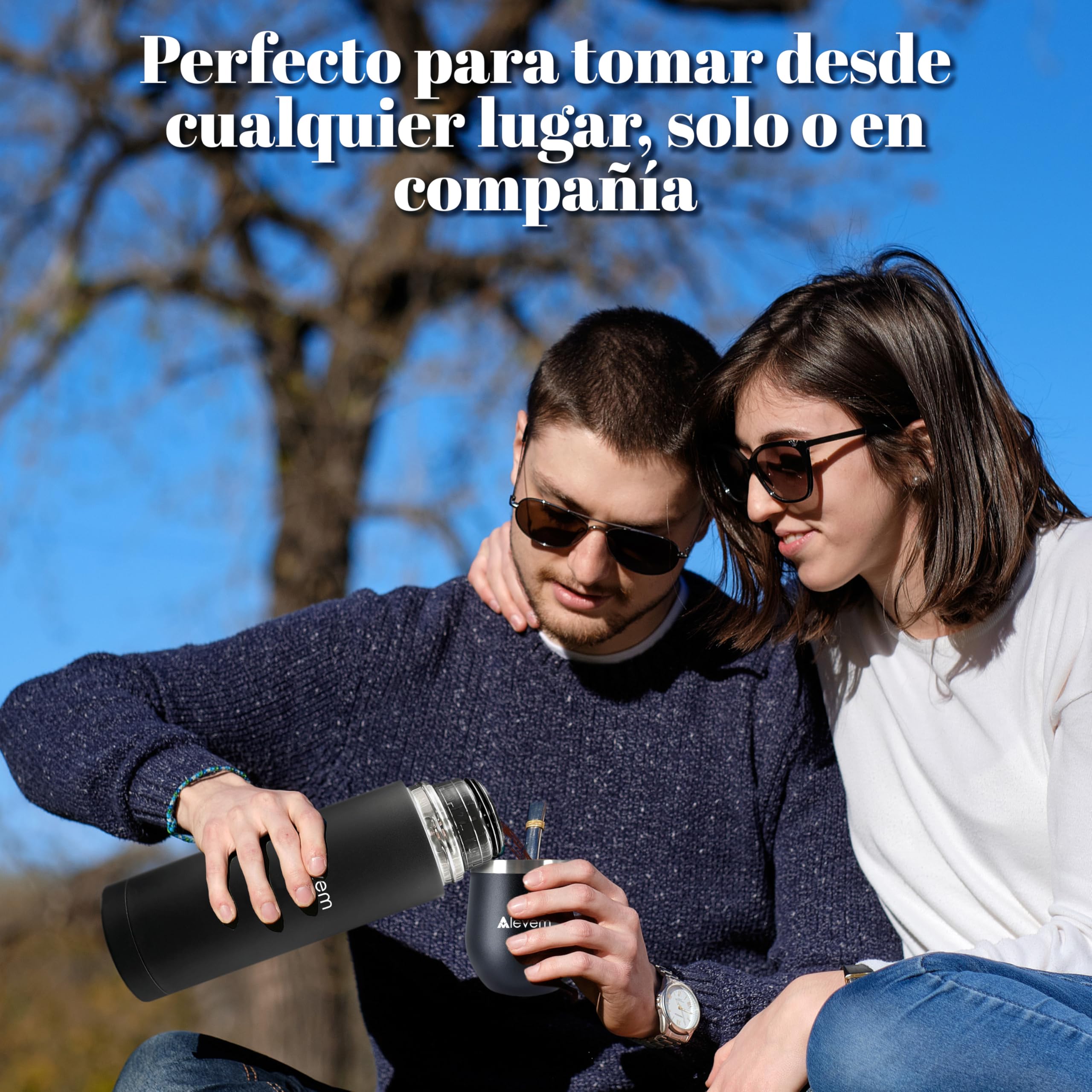 Komplettes argentinisches 7-teiliges Set – inklusive mattem Kürbis, matter argentinischer Thermoskanne 1 l, Glühbirnen, Yerba Aufbewahrungsbox und Tragetasche