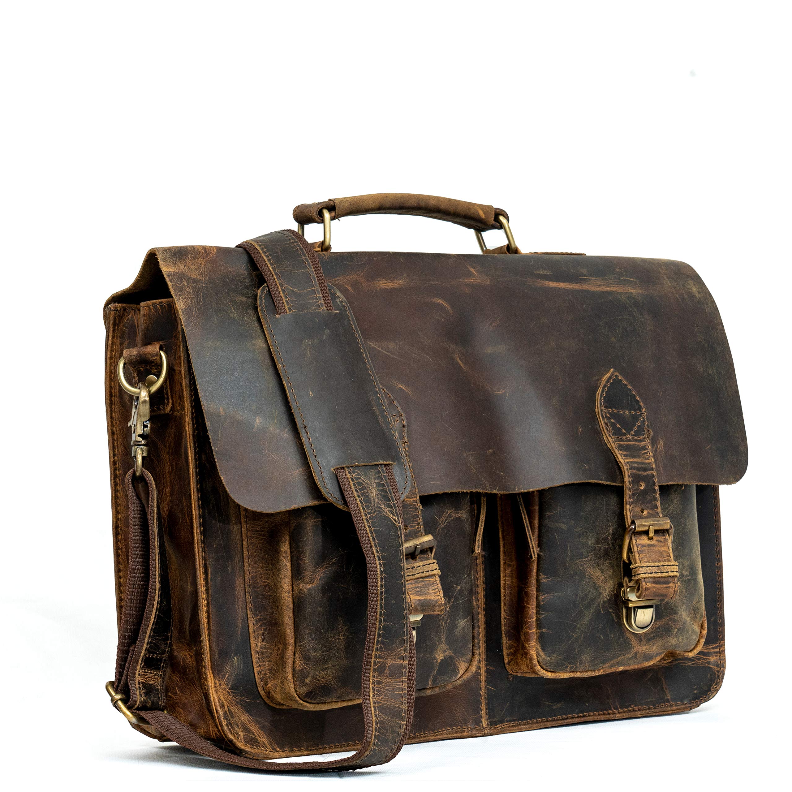 16 Inch Vintage Leather Messenger Bag - Fits 15.6" Laptop, College Briefcase & Office Bag (Dark Brown) - View #5