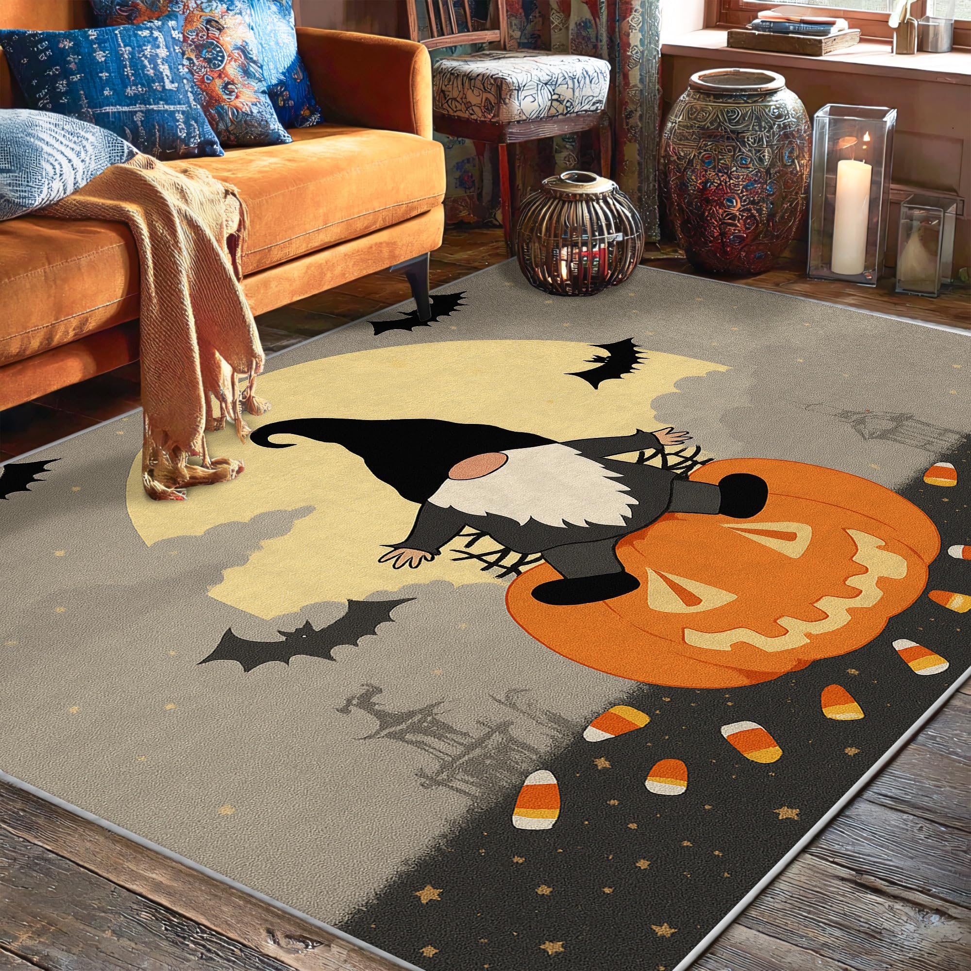 Tapis d'Halloween citrouille et chauve-souris pour sublimer la déco de votre salon