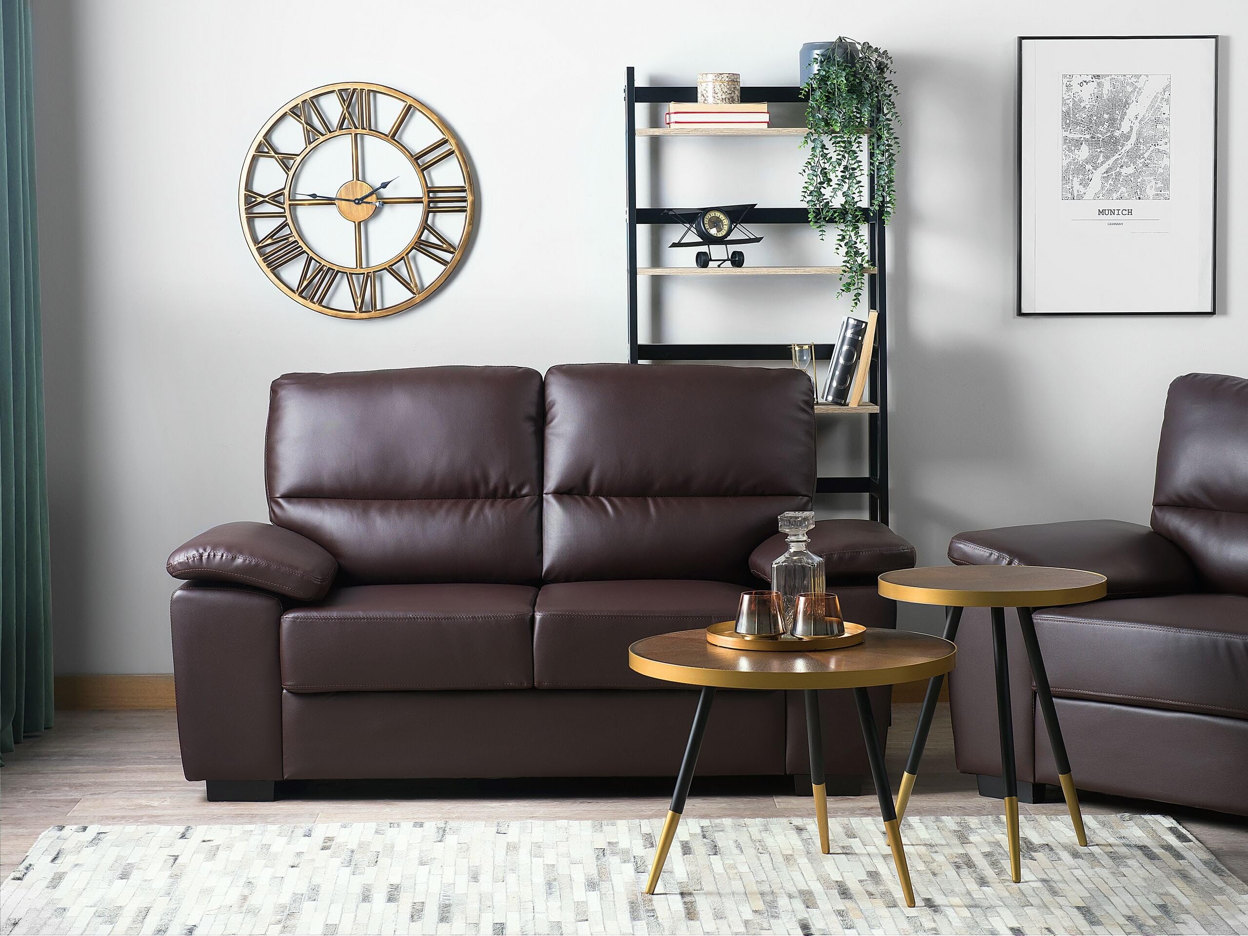 Beliani Canapé Fixe 2 Places en Cuir PU Marron pour Salon au Style Moderne