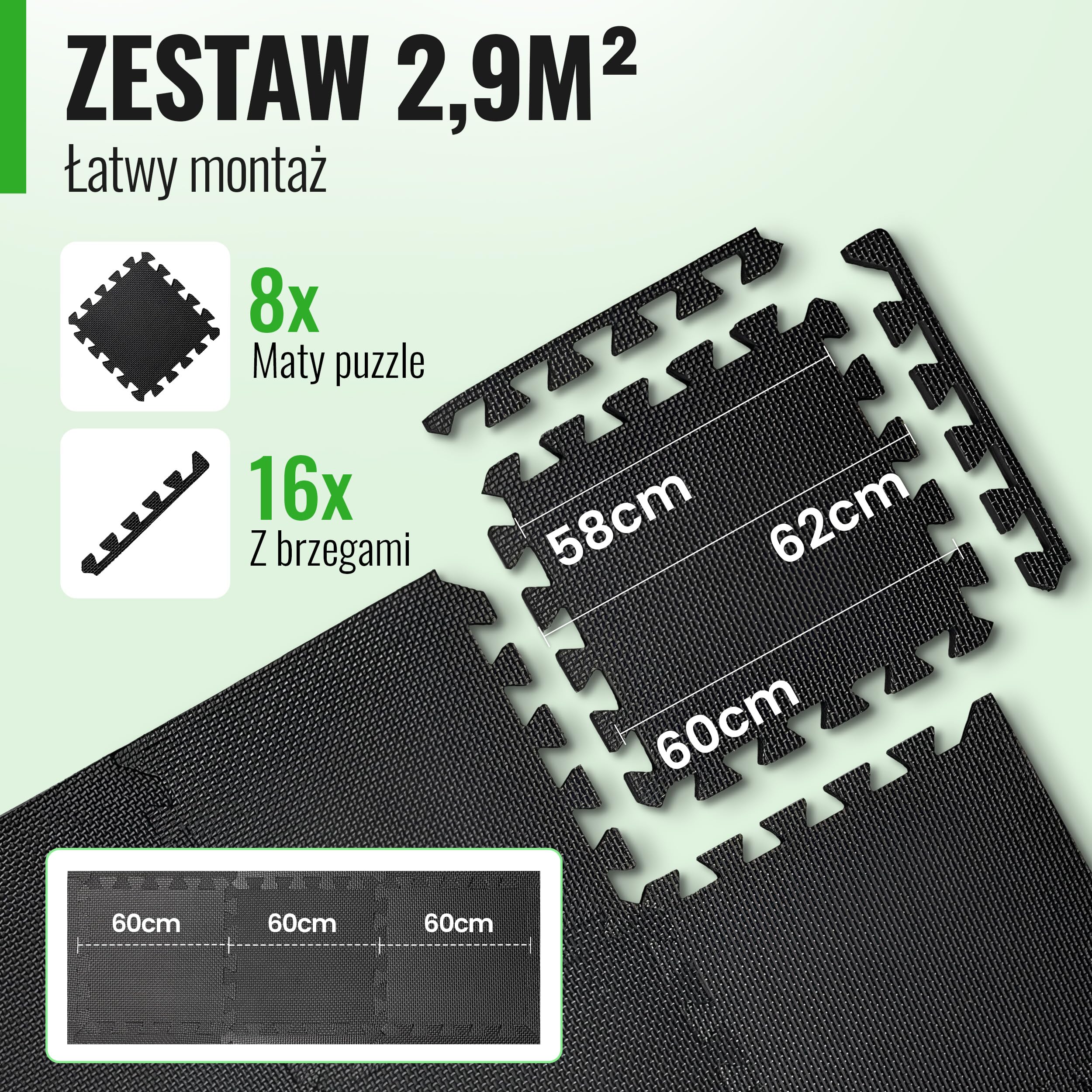 AthleticPro Mata ochronna na podłogę Fitness [60 x 60 cm] – 18 bardzo grubych mat podłogowych [20% większa ochrona] – antypoślizgowe maty ochronne do siłowni i sprzętu fitness