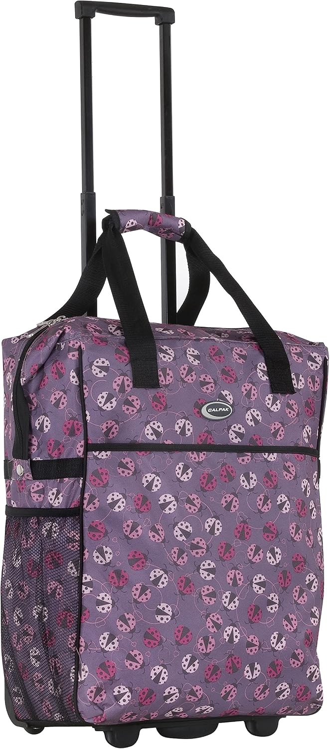 CALPAK Big Eazy Bright Check 20-inch Rolling Shopping Tote Bag,Pink Ladybug,One Size