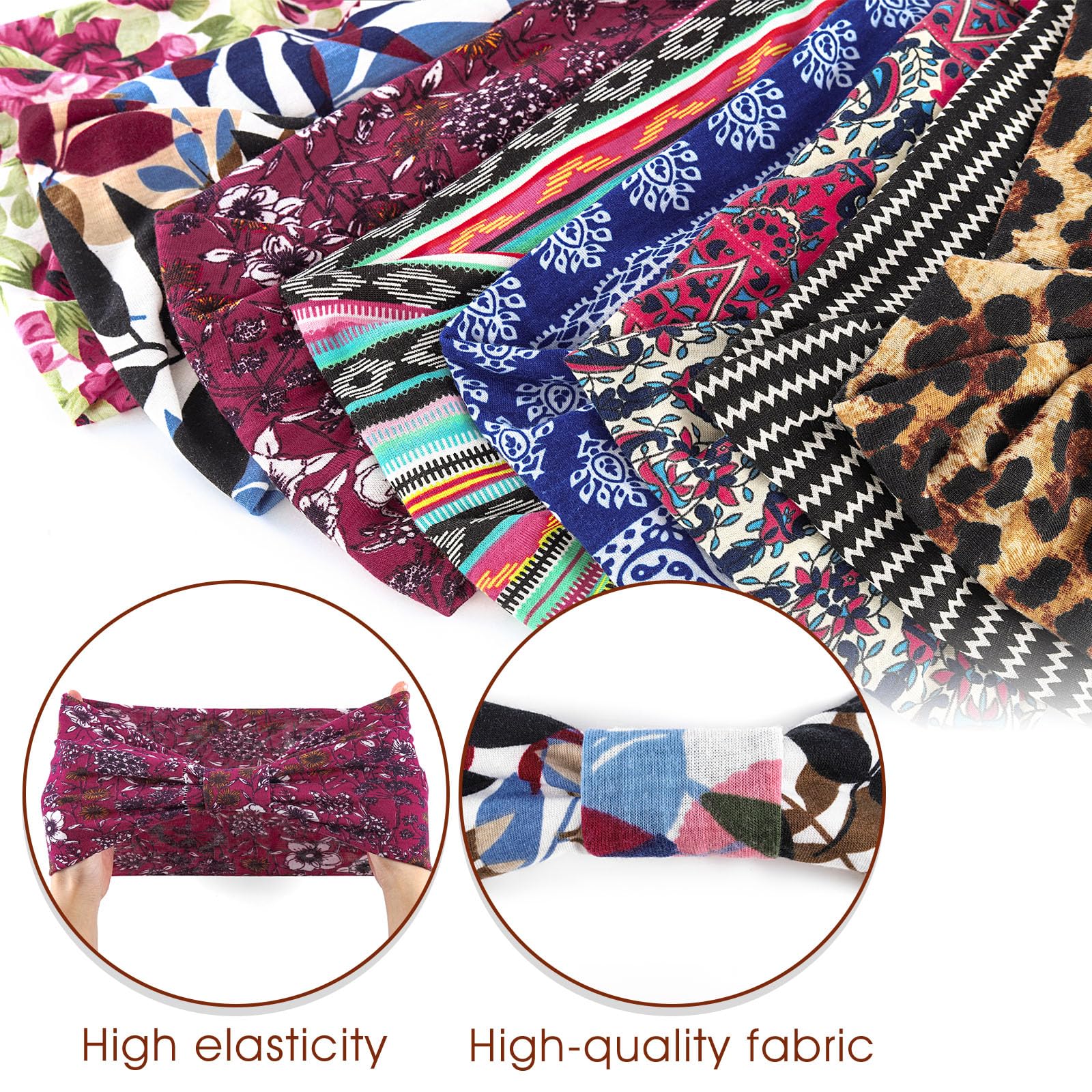 Bohend Boho Fasion Stirnband, breit, dehnbar, für den täglichen Gebrauch, Kopfbedeckung, Sport, Yoga, Fitnessstudio, Strand, Haarzubehör für Frauen und Grils, 8 Stück