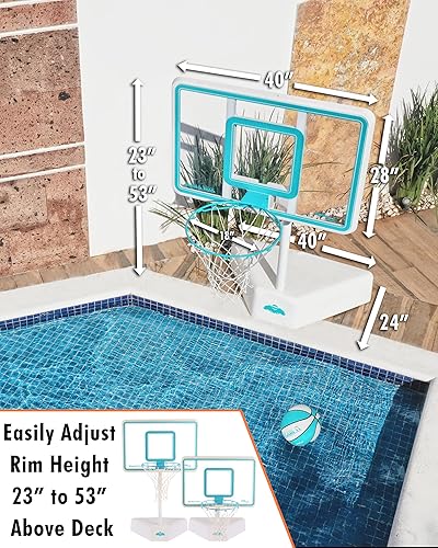 Miniatura 3 de Dunn-Rite Splash & Shoot, aro de baloncesto ajustable para piscina al aire libre con altura variable, pelota, base y borde de acero inoxidable de 18