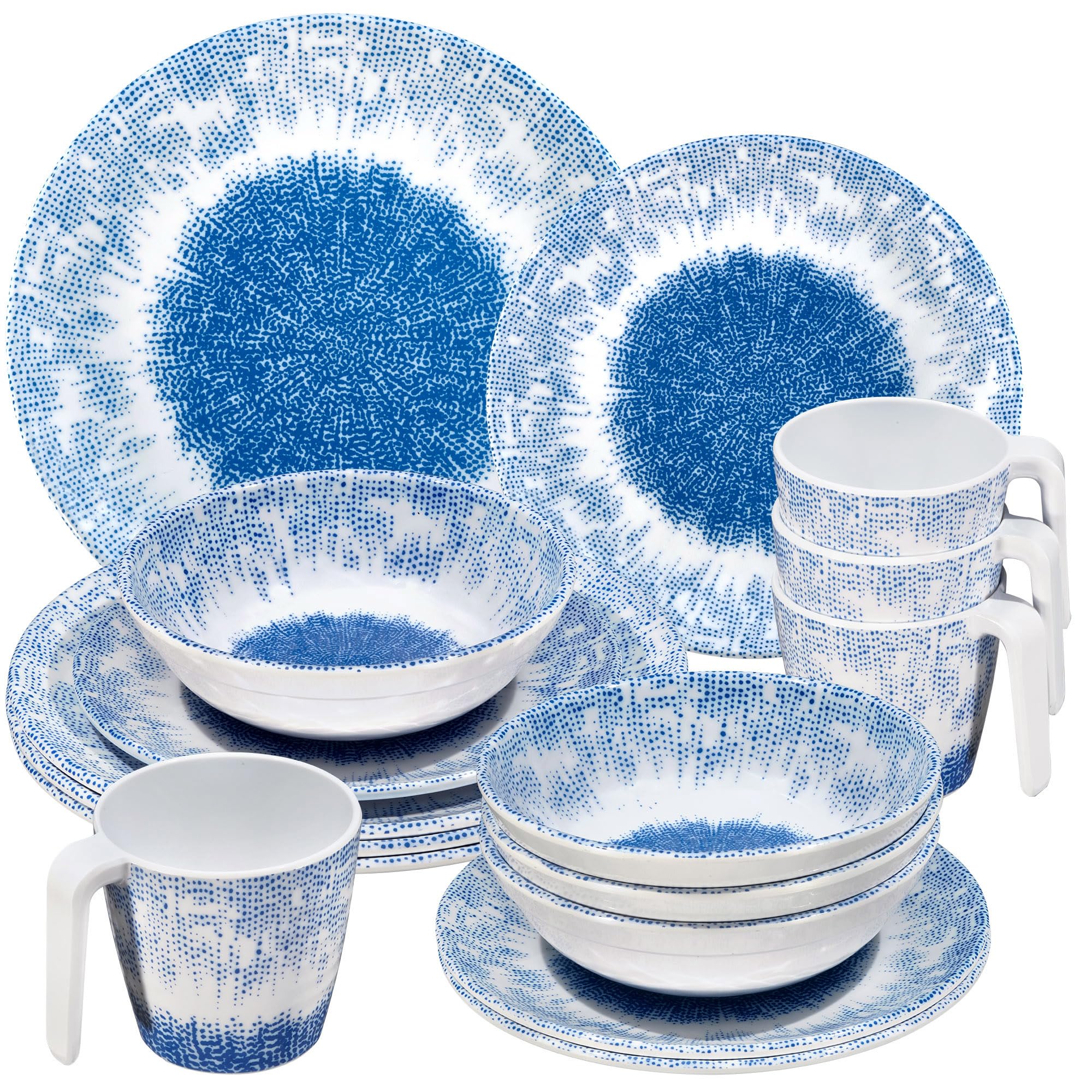 Melamin Geschirr Set Wish Flower Blau 4 Personen Wohnwagen Camping Picknick
