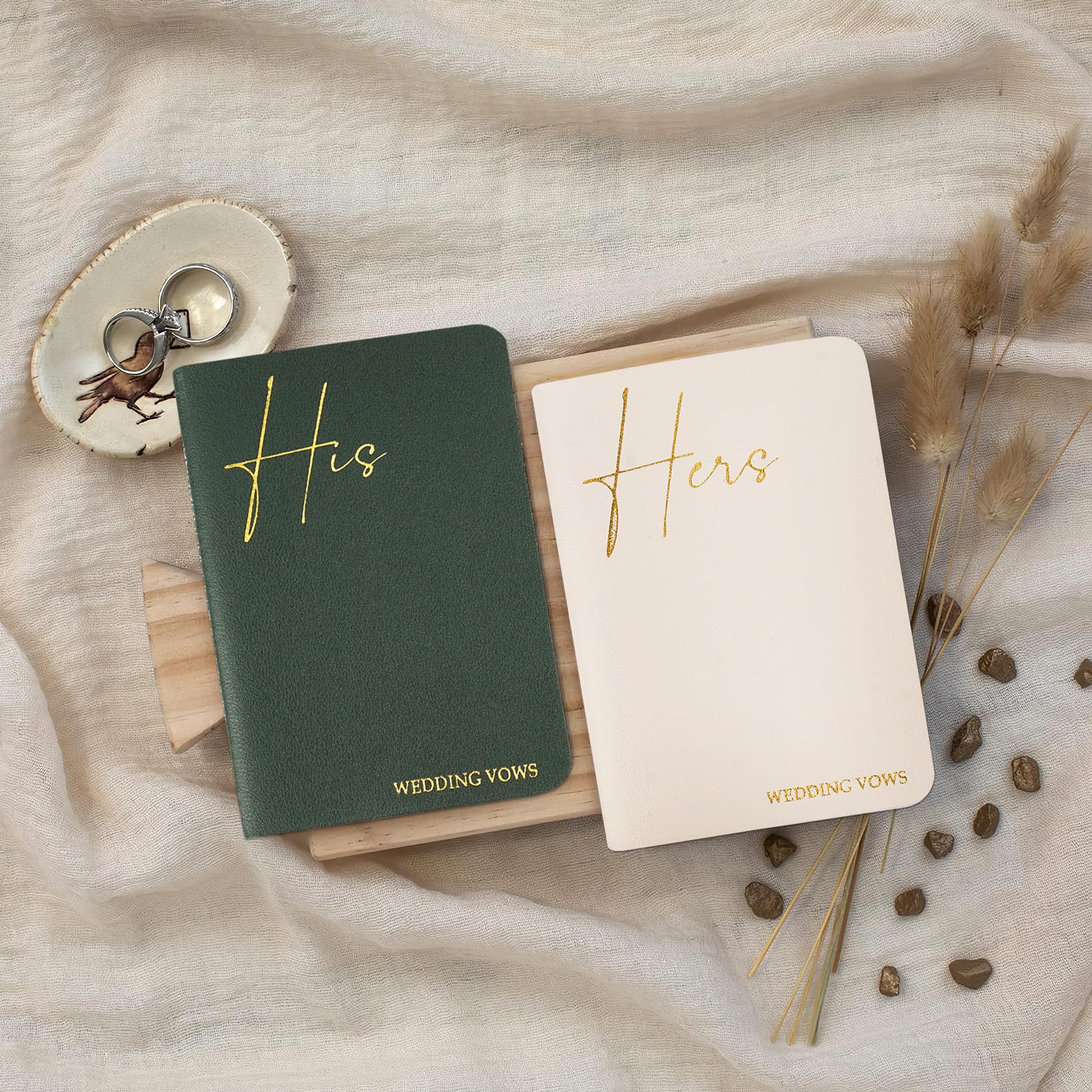 Czzmy 2 Pcs Wedding Vow Books His and Hers,Wedding Vows Journal Wedding Day Officiant Book 5.9 x 3.9 Inch,Wedding Gifts 12 Pages/Pcs(2-Green White) - Image 3