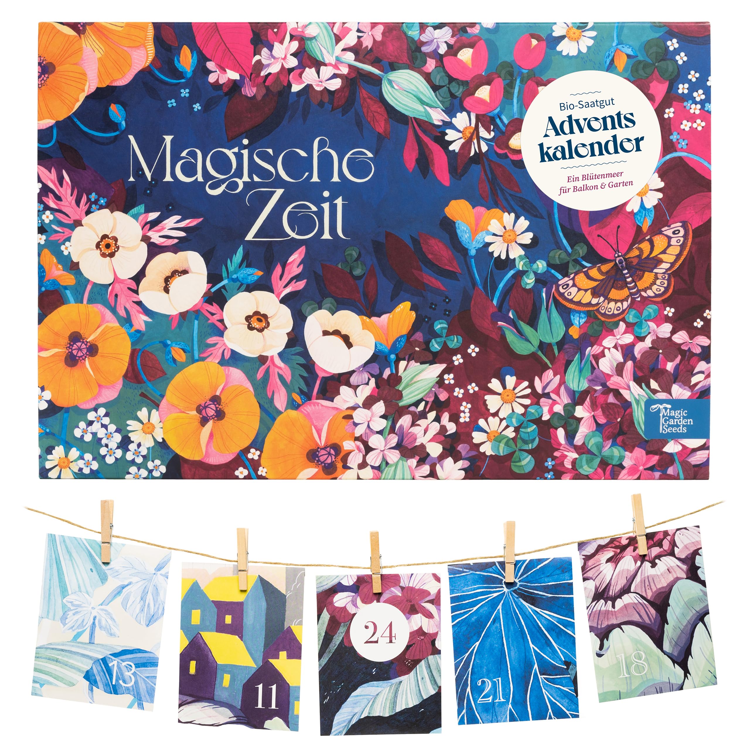 Magic Garden Seeds Calendario dell’Avvento bio Tripudio di fiori selvatici | 24 bustine di semi biologici a impollinazione libera • Fiori selvatici, annuali e perenni • Poster e calendario di semina