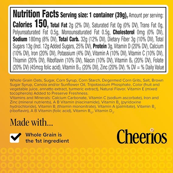 Confetti Cheerios Breakfast Cereal Cup, Gluten Free, Single Serve Cereal, 1.4 oz