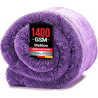 Ivality Car Drying Cloth XXL 80 x 50 cm - 1400 GSM Ultra Absorbent Microfibre Cloths for Car Care and Motorcycle Lint-Free Paint-Gentle Twisted Towel Microfibre Cloth