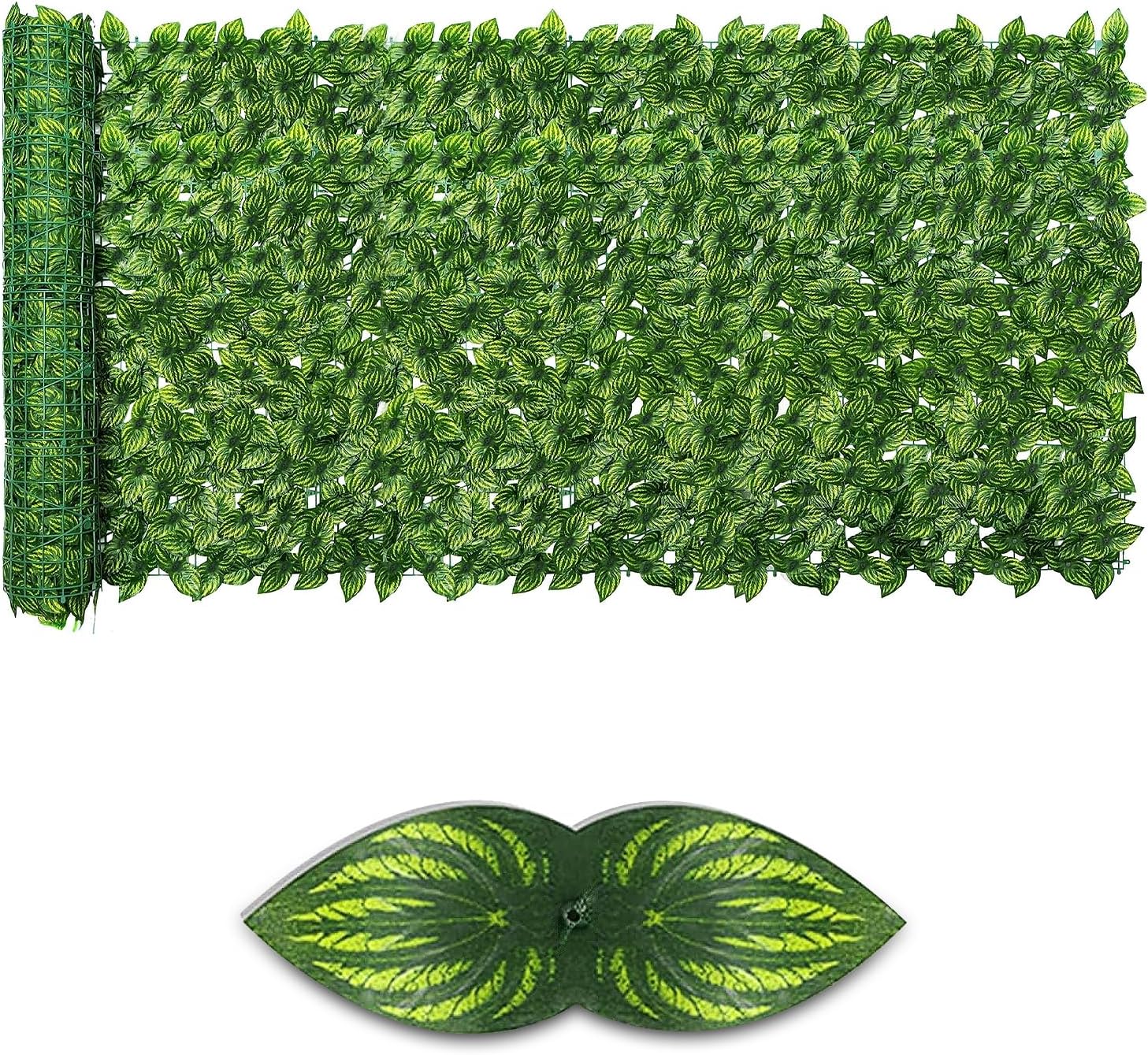 Artificial Ivy Privacy Fence Screen,59" X 118" UV-Anti Fake Leaves Plant Vine,Privacy Hedges Wall for Indoor Outdoor Garden Backyard Decor,Color Watermelon Leaves 59"x118" Color Printing Watermelon Leaves