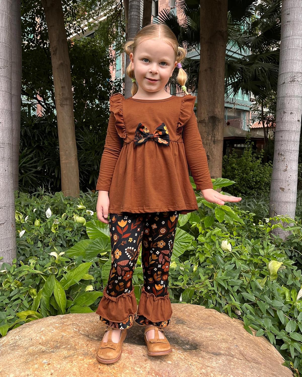 WESIDOM Toddler Girl Clothes Ruffle Shoulder Top+Floral Pants 1-6T Toddler Girls Outfits 2 Piece Sets - Image 2