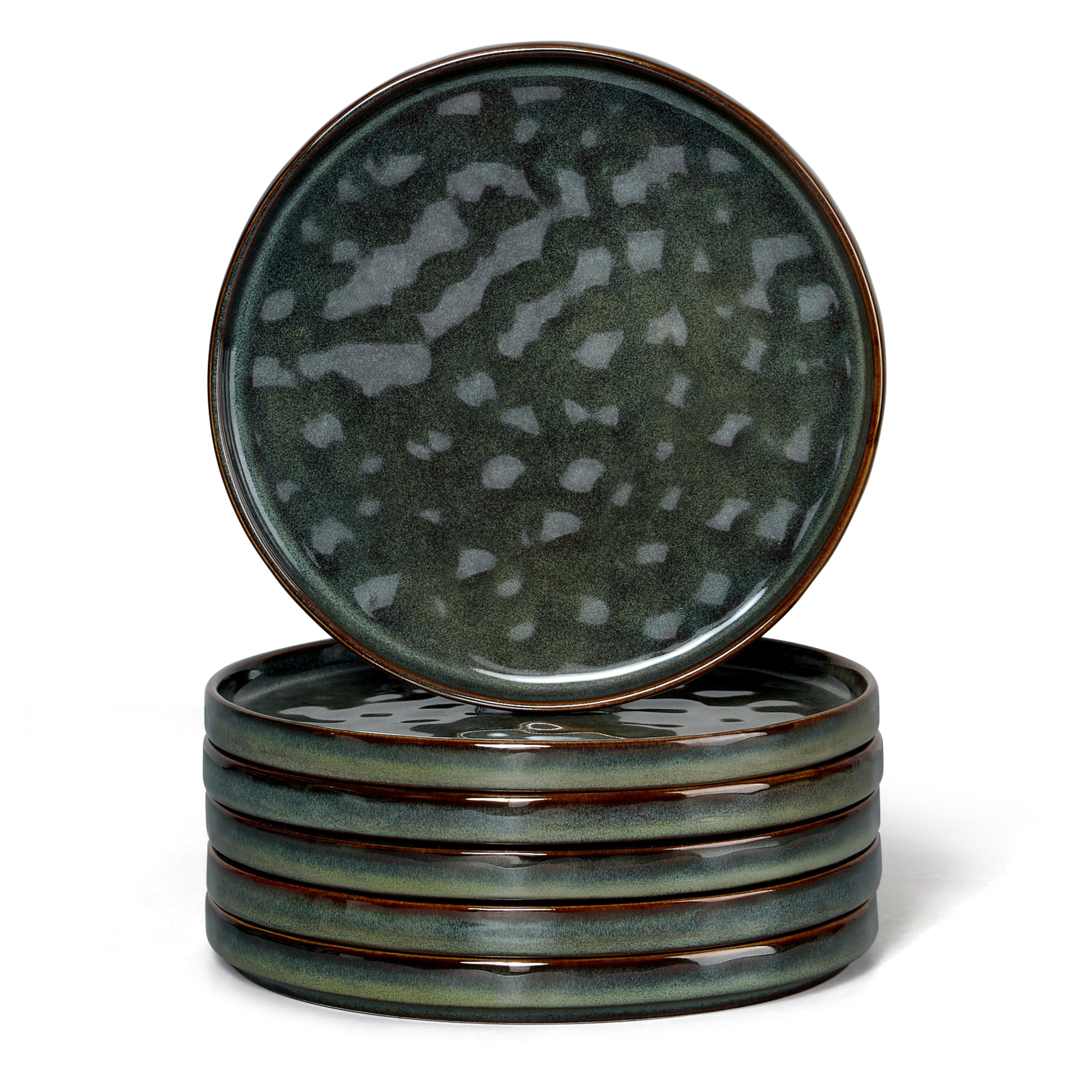 Herogo Dessert Plates Set of 6, Stoneware Tableware Side Plates 8 Inch / 20.3 cm, Reactive Glaze Serving Dish Small Plate for Party, Wedding, Birthday, BBQ, Dishwasher & Microwave Safe - Moss Green