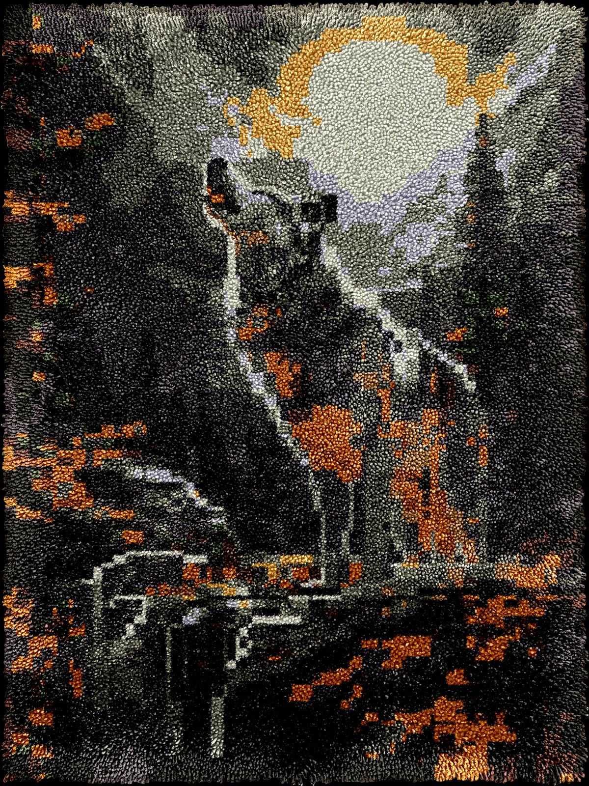 AxiangziK DIY Knüpfstern Set Knüpfhakenset „Heulender Wolf“，Waldtiere，Diy-Knüpfteppich，Heimteppich-Teppichherstellungssets Aus Canvas，Knüpfhakensets Für Anfänger 80x115cm