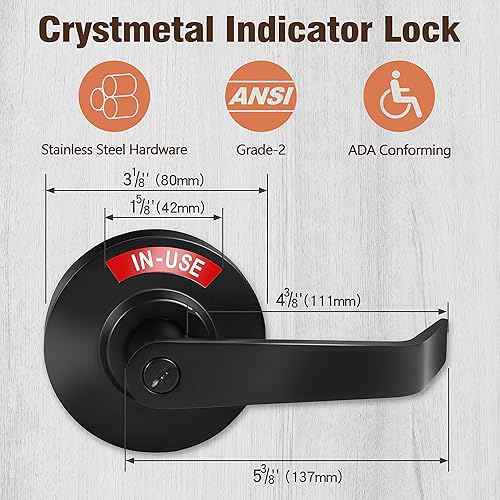 Miniatura 2 de Indicador de privacidad con cerradura de palanca, manija de puerta para baño, grado comercial, para restaurante, edificio de oficinas, hospital,