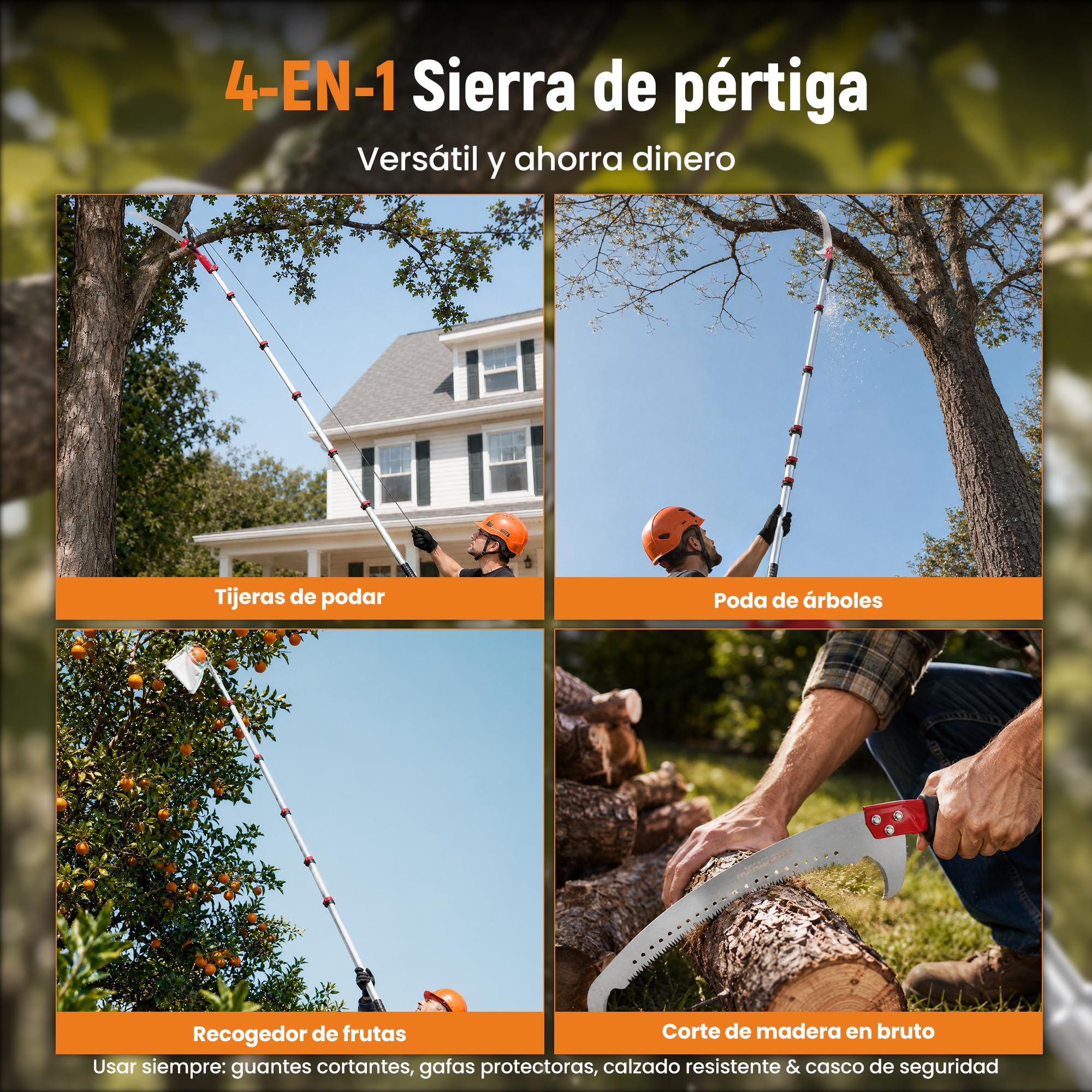 maXpeedingrods Sierra Telescópica Manual para Poda 600cm (1,35-6 m) | Herramienta 4-en-1 con Hoja y Mango Extensible – Sierra de Pértiga y Tijeras de Largo Alcance para Jardín, Huerto y Bosque