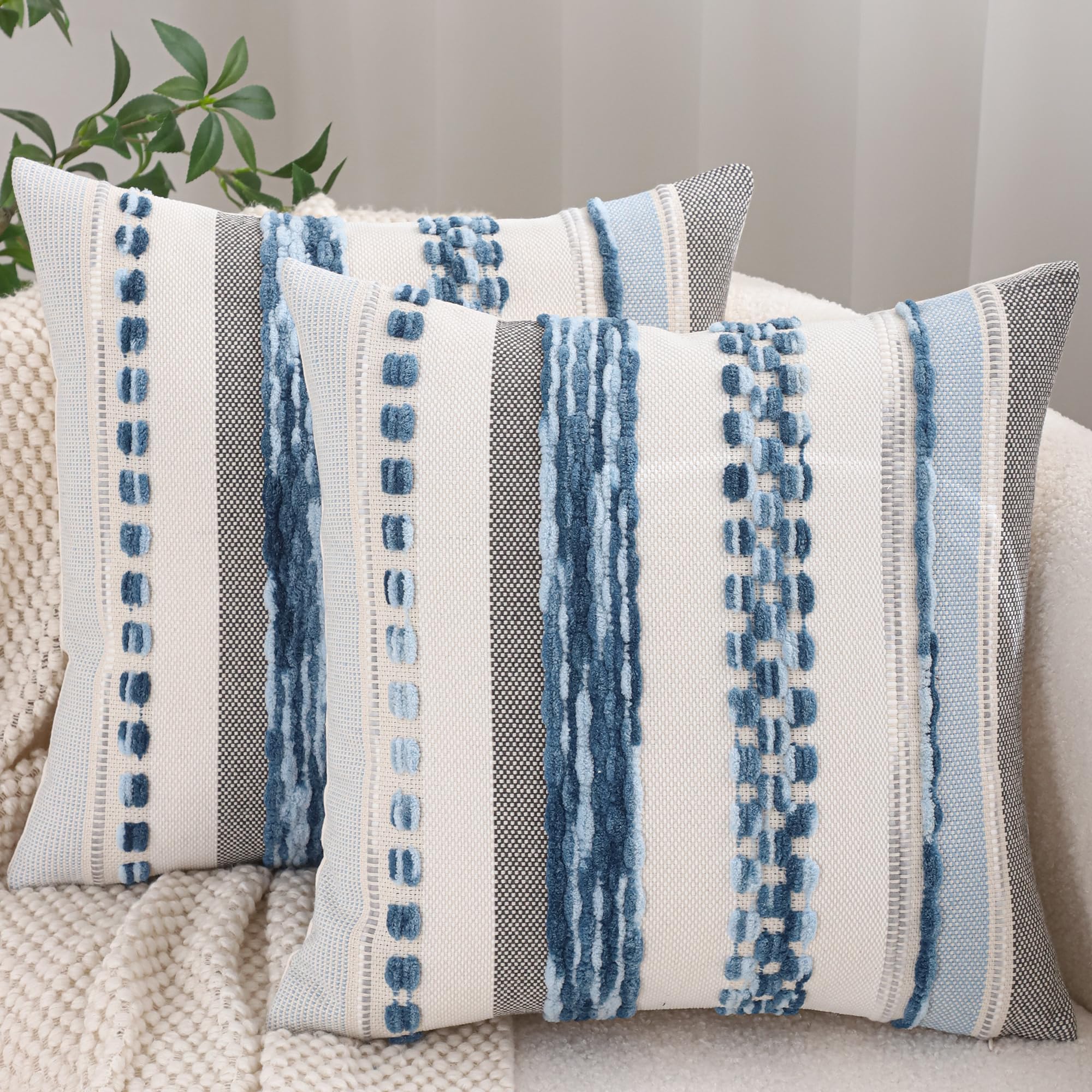Housses de coussin en chenille Tosleo bleu 45x45 cm pour décoration canapé et lit