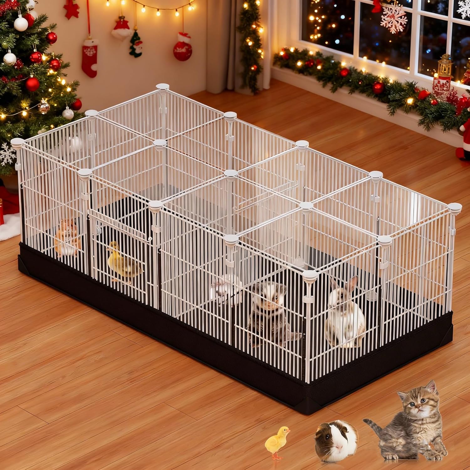 22 Panels Small Animal Playpen, Guinea Pig Cage with Doors & Waterproof Mat, Metal Wire Yard Fence for Rabbits, Hamsters, Chicken, Hedgehogs, Indoor Outdoor C&C Cage White