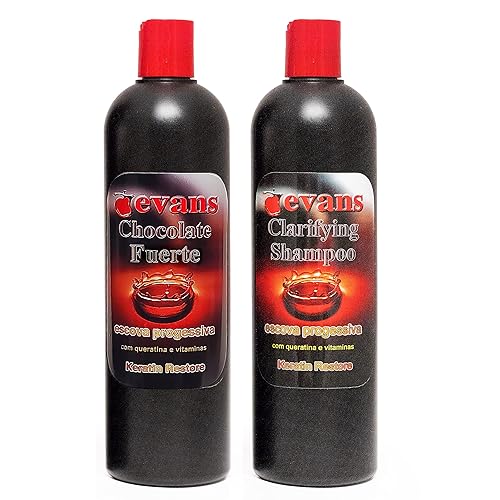 YSSER Evans Combo Pack - Sistema de alisado de queratina brasileña para alisar el cabello, fuerte de 16 onzas líquidas + champú aclarador, 16 onzas
