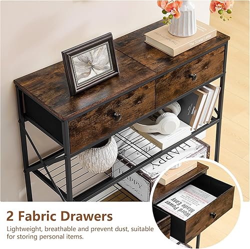 Miniatura 7 de Tajsoon Mesa consola con 2 cajones, mesa de sofá estrecha de 31.5 pulgadas con estantes de 2 niveles, mesa de entrada pequeña de 3 niveles, mesa de