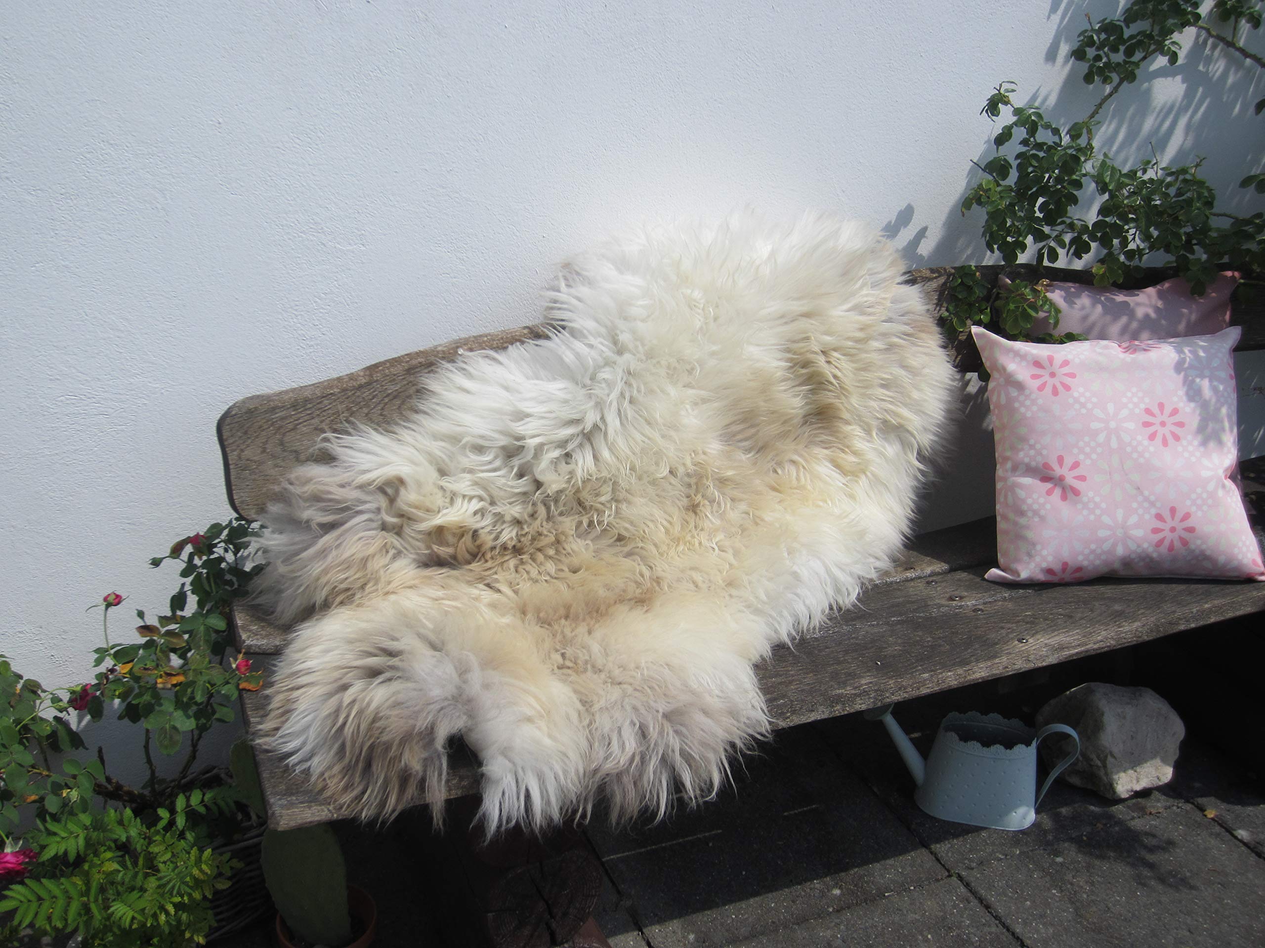 Peau de mouton véritable écologique en laine mérinos - Couleur : blanc/marron - Tannage écologique (140-150 cm)