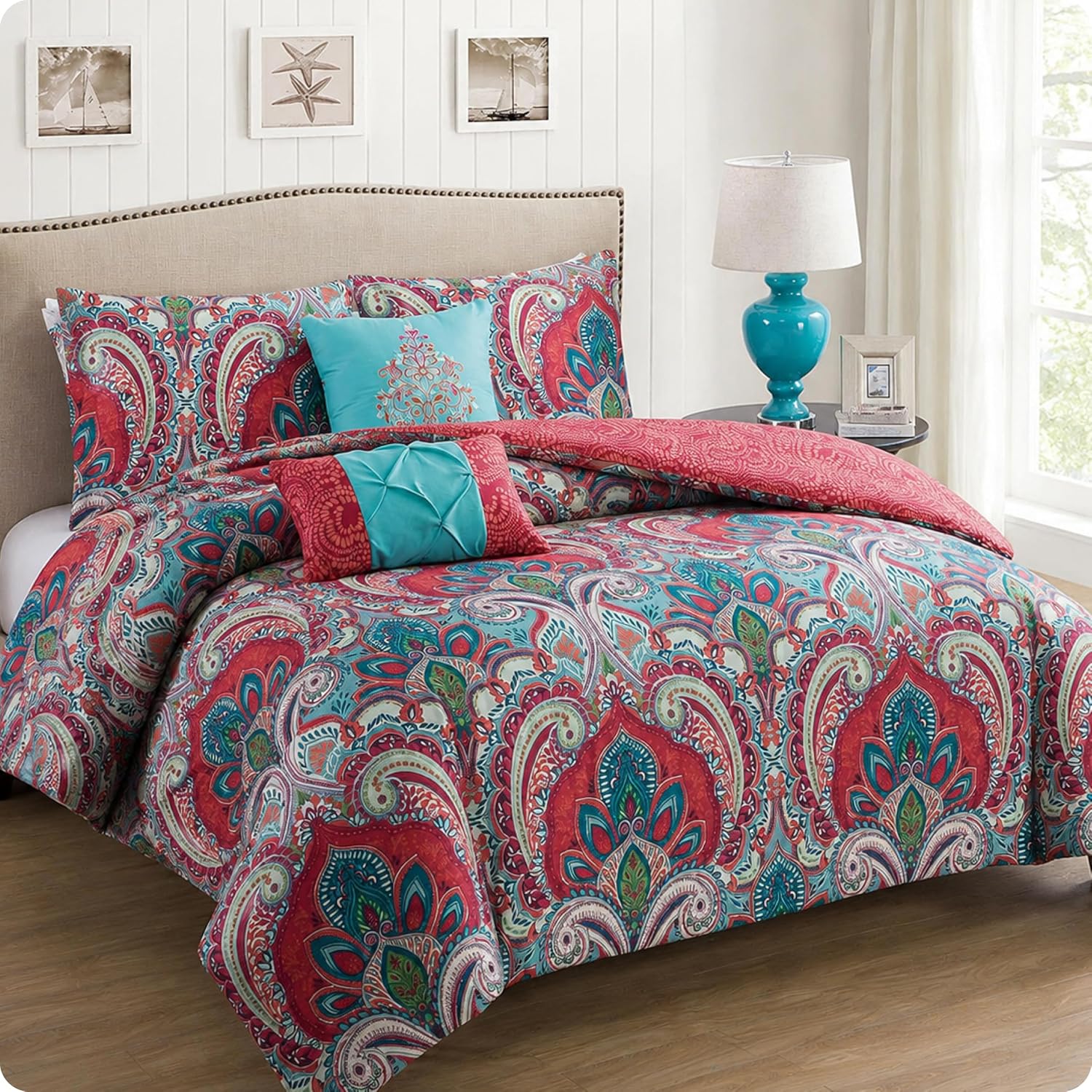 VCNY Home - Multi Comforter Set, 5-Piece Reversible Bedding with Matching Shams & Pillows, Paisley Room Decor (Casa Re'al Multi, Full/Queen)