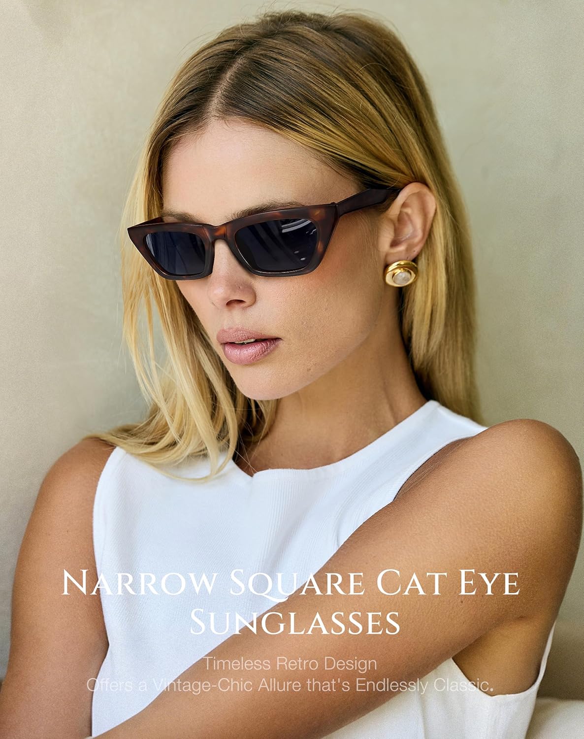 Narrow Square Cat Eye Sunglasses for Women | Retro Vintage-Chic UV400 Driving shades - Image 2