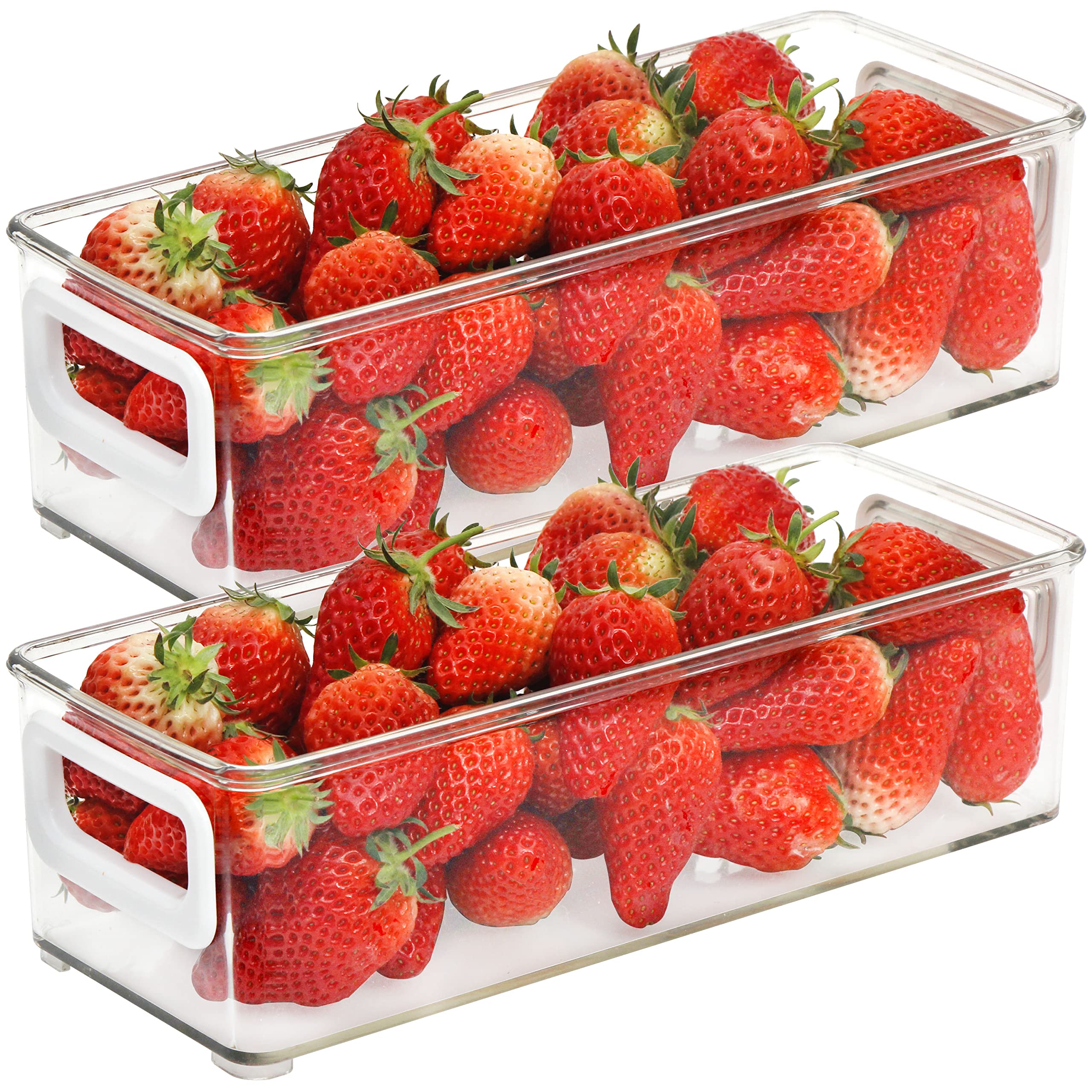 Youngever 2 Pack Stackable Plastic Storage Organizer Container Bin, Stackable Storage Bins with Handler for Refrigerator, Pantry (25CM x 10CM x 7.5CM)