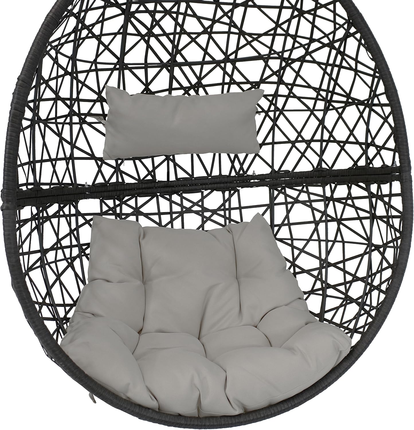 Sunnydaze Caroline Hanging Resin Wicker Egg Chair - 265-Pound Weight Capacity - Removable Gray Polyester Cushions