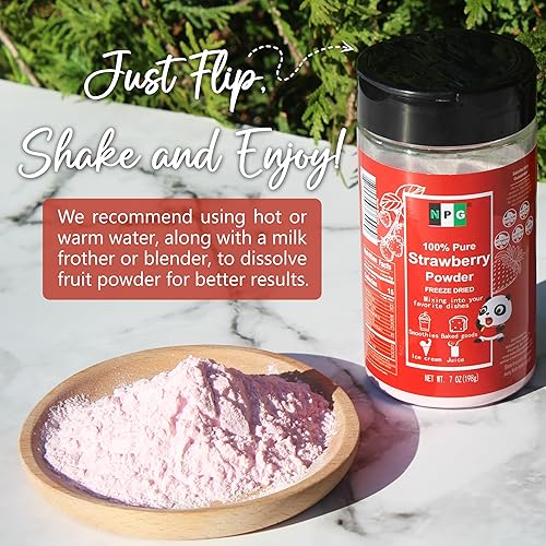 Miniatura 3 de NPG Polvo de jugo de fresa liofilizado de 7 onzas, fresas rosas frescas deshidratadas en polvo para saborizar y colorear alimentos, batidos,