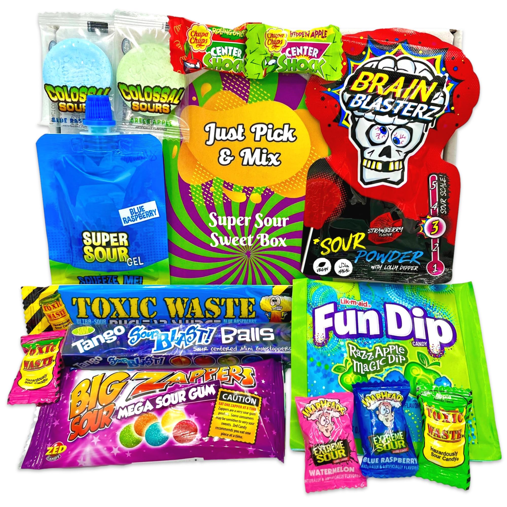 Just Pick & MixUltimate Super Sour Sweets Selection Box Full of American Sour Sweets Including Warheads, Toxic Waste and Brain Blaster