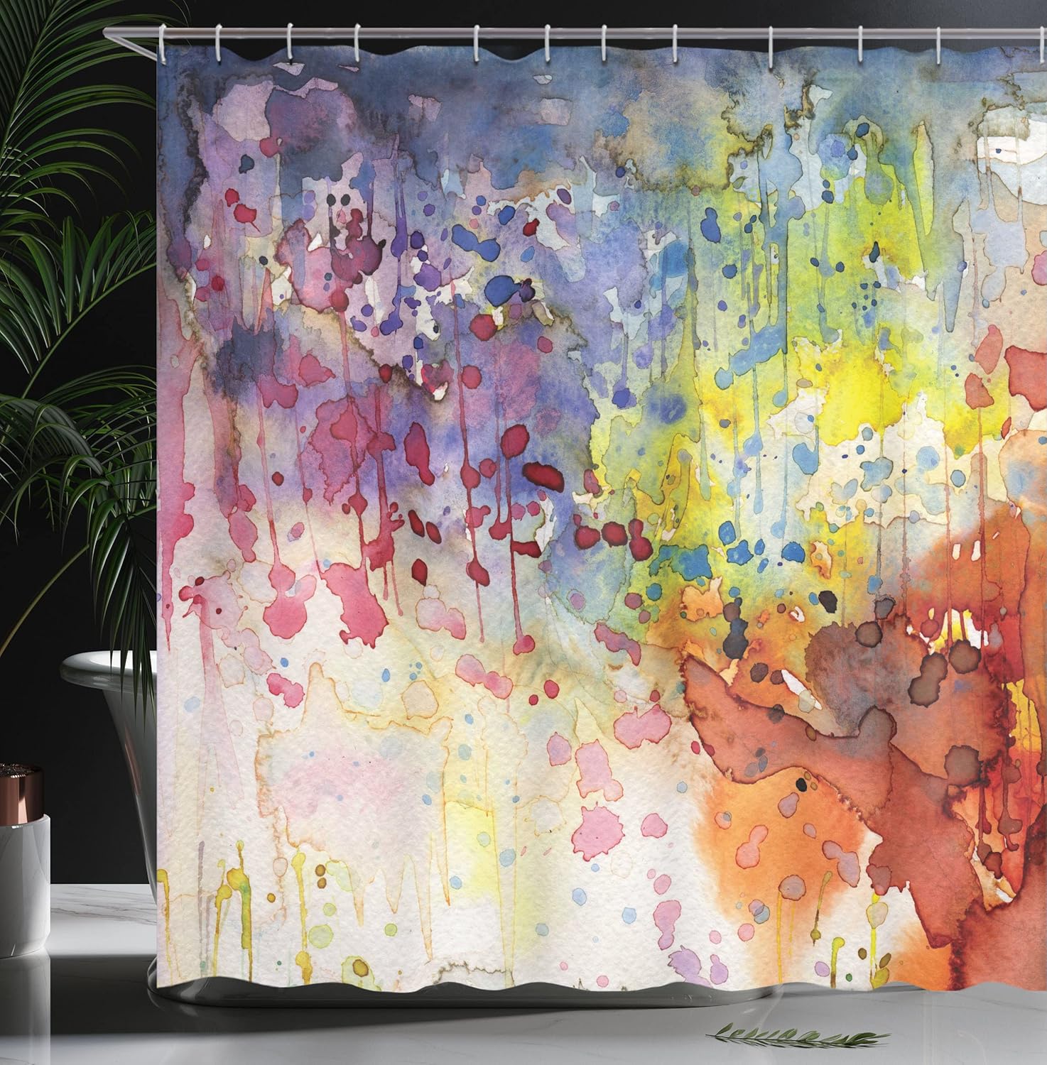 Ambesonne Abstract Shower Curtain, Grunge Style Dirty Look Colorful Watercolor Spots Liquid Splashes, Cloth Fabric Bathroom Decor Set with Hooks, 69" W x 70" L, Multicolor