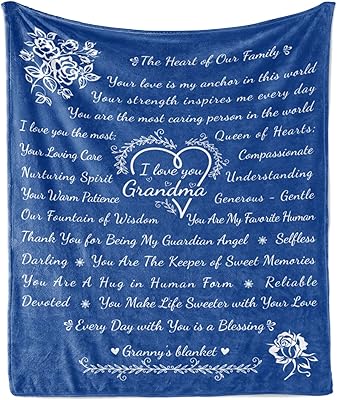 Ambesonne Grandma Gift Blanket, Custom Present for Birthday Mother's Day & Christmas from Grandchildren, Flannel Fleece Bed & Throw Cover Filled with Appreciation Love Words, 60" x 80", Royal Blue