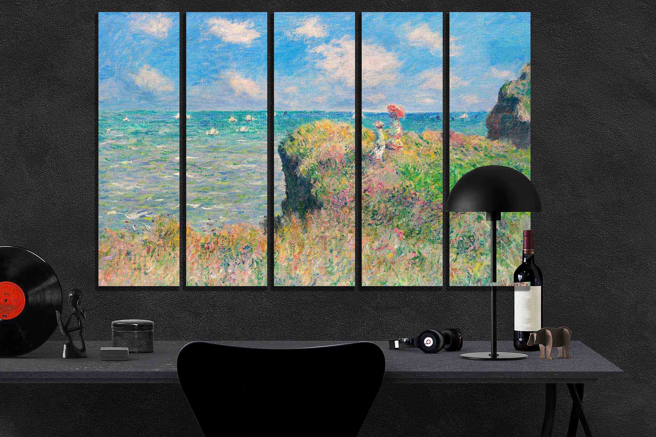 Stampa Su Tela Claude Monet 'Cliff Walk At Pourville' – 76x50 Cm Con Cornice – Decorazione Parete