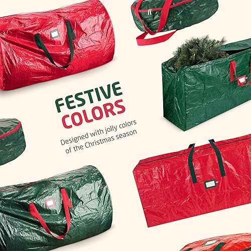 Miniatura 7 de Zober Bolsa vertical de almacenamiento para árbol de Navidad, se adapta a árbol artificial de 7.5 pies, bolsa para árbol de Navidad con dobladillo