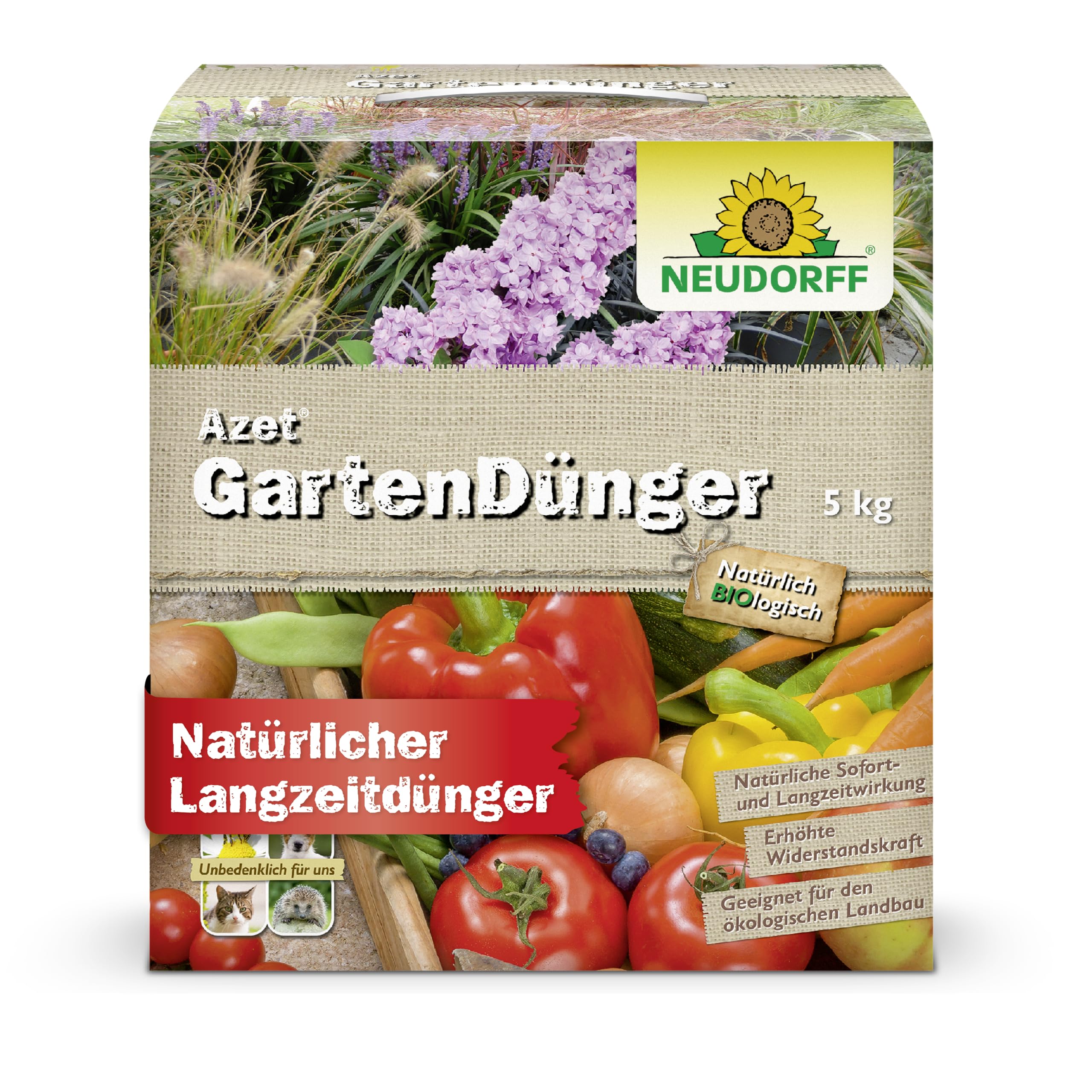 Neudorff Azet Gartendünger – Bio Universaldünger fördert die Blühkraft und reiche Ernte aller Gartenpflanzen mit natürlicher Sofort- & Langzeitwirkung, 5 kg