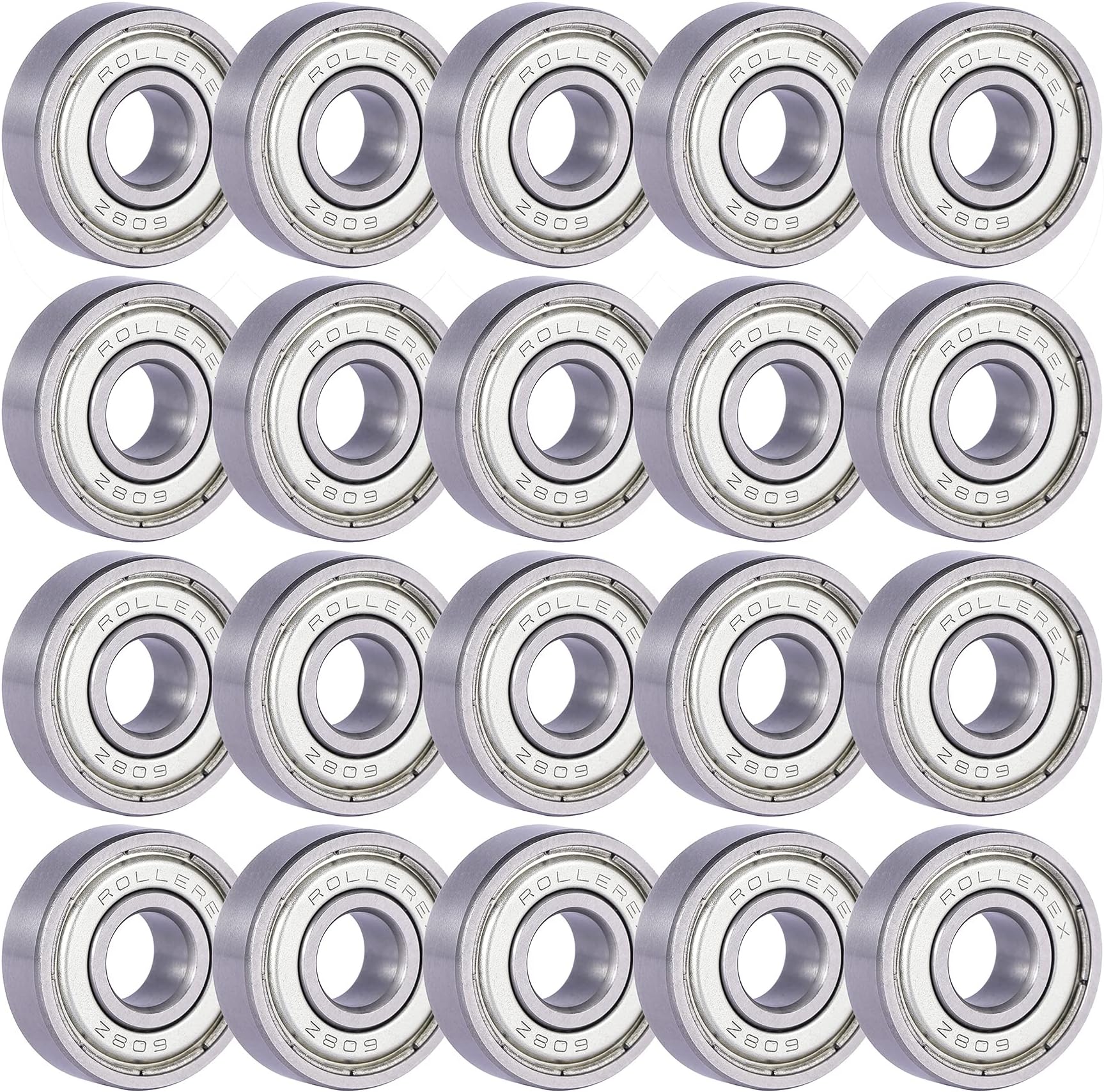 Rollerex Atlas 608ZZ Pre-Lubricated Roller Skate Wheel Bearings – ABEC 5 and ABEC-1 Bearings for Inline Skates, Roller Blades, Scooters, RipStiks & Skateboards (Chrome Steel, 20-Pack)