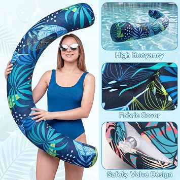FindUWill Pool Noodles 2 Pack, Inflatable Pool Noodle with Soft Fabric Quick-Drying Cover, Large Swim Noodles for Adults, Premium Buoyancy Pool Float Toys for Summer Party, Pool, Beach, Lake