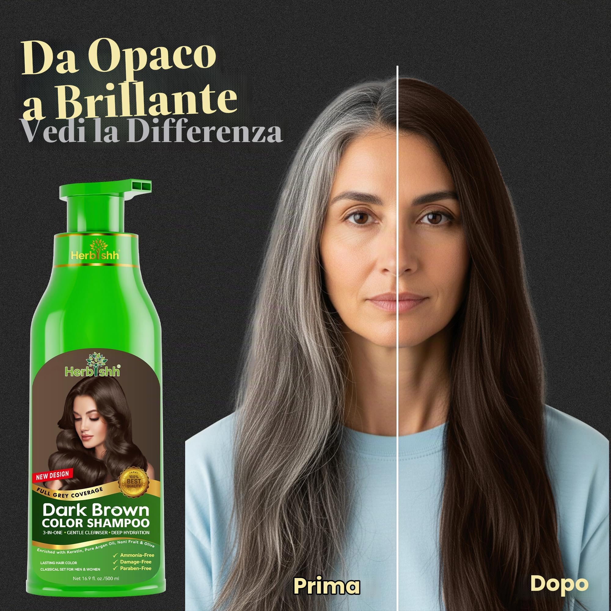Combo Pack-2pcs Herbishh Hair Color Shampoo for Gray Hair+ 1pc Argan Intense Hair Mask - Colors Hair in Minutes – Long-lasting color– 500 Ml –Stimulates Dry Frizzy Hair (Dark Brown)
