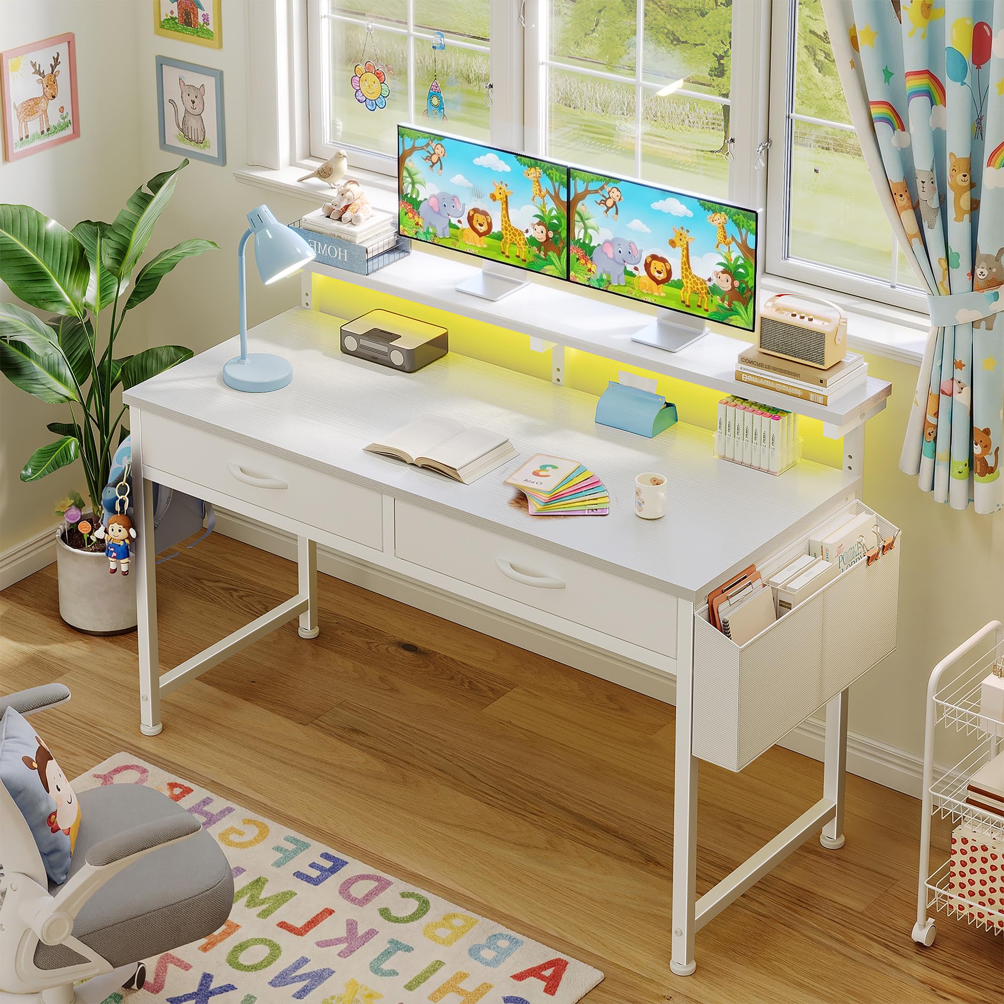 100x49.5 cm Bureau avec LED pour Étudiant, Homeoffice, Gaming