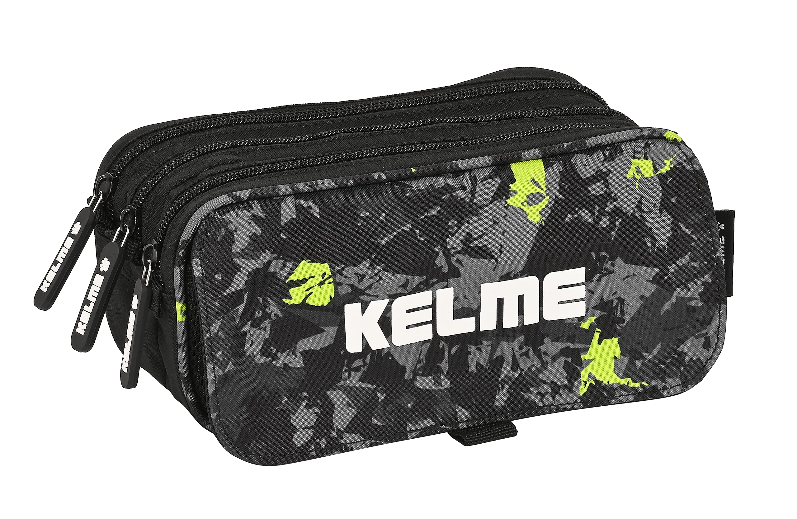 Safta KELME Jungle - Portatodo Triple Big, Estuche Infantil, Estuche Niño, Ideal para Niños de 5 a 14 Años, Cómodo y Versátil, Calidad y Resistencia, 21.5x8x10 cm, Color Negro, lima y gris