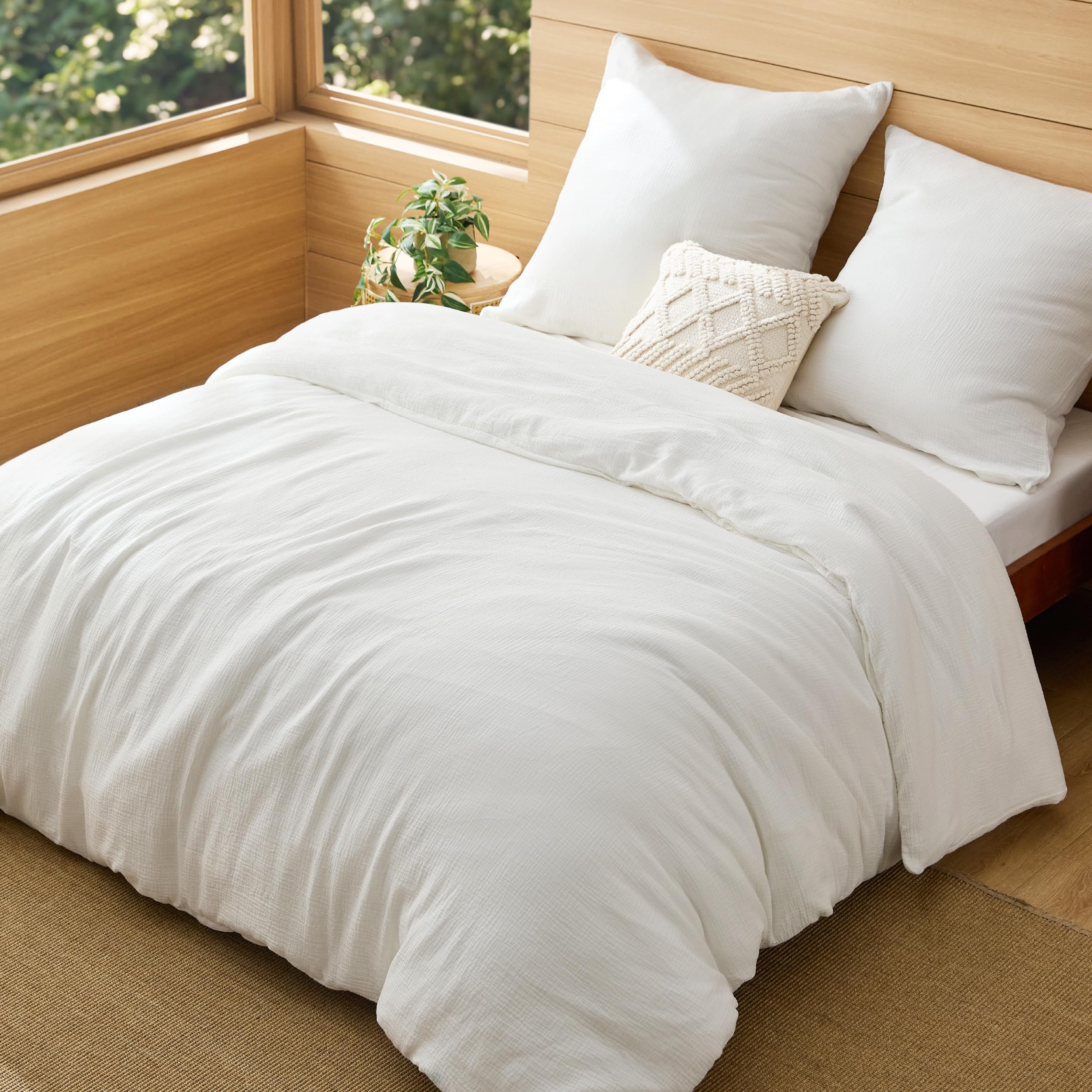 Parure de lit 200x220 cm en mousseline de coton avec housse de couette et 2 taies d'oreiller