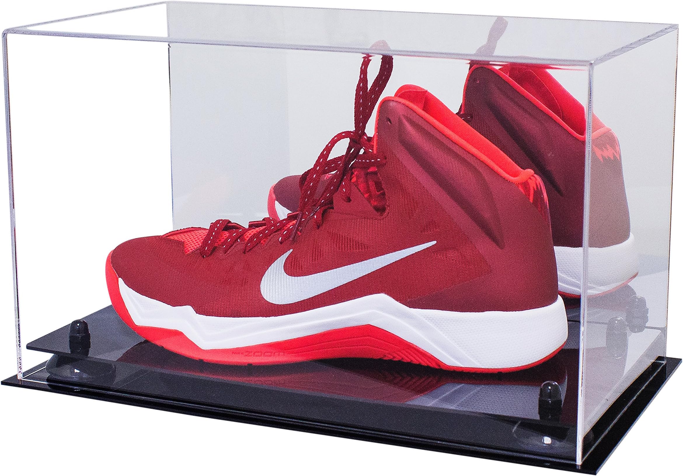 Better Display Cases Acrylic Large Shoe Display Case for Basketball Shoe Soccer Cleat Football Cleat with Black Risers and Mirror (A013-BR)