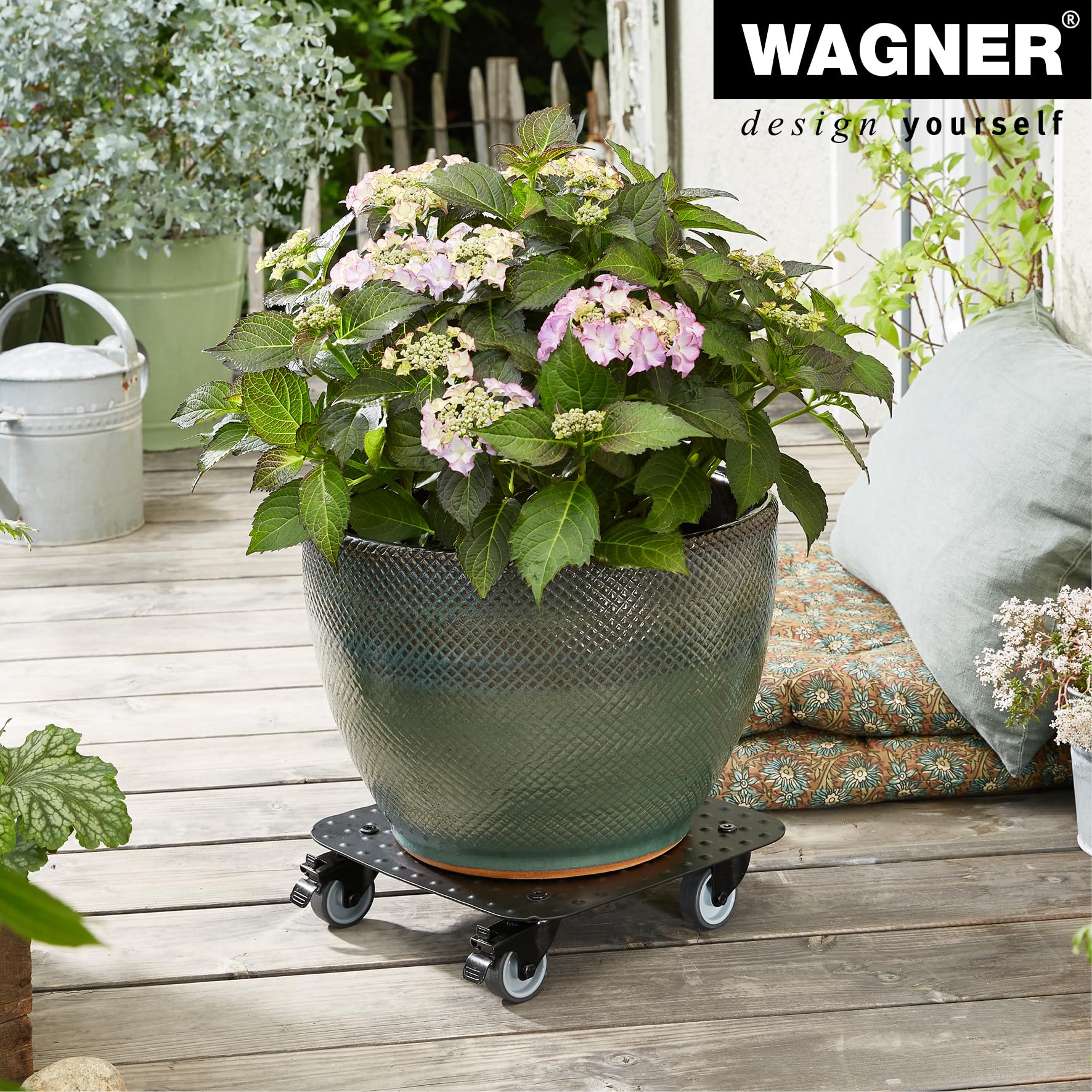 Wagner Carrello per Piante Alaska 29 x 29 x 7,5 cm I Carrello per Fiori per Interni ed Esterni I Portavaso in Alluminio Nero con Ruote I 2 Ruote con Freno I Portata 150 kg I Made in Germany- 20700301