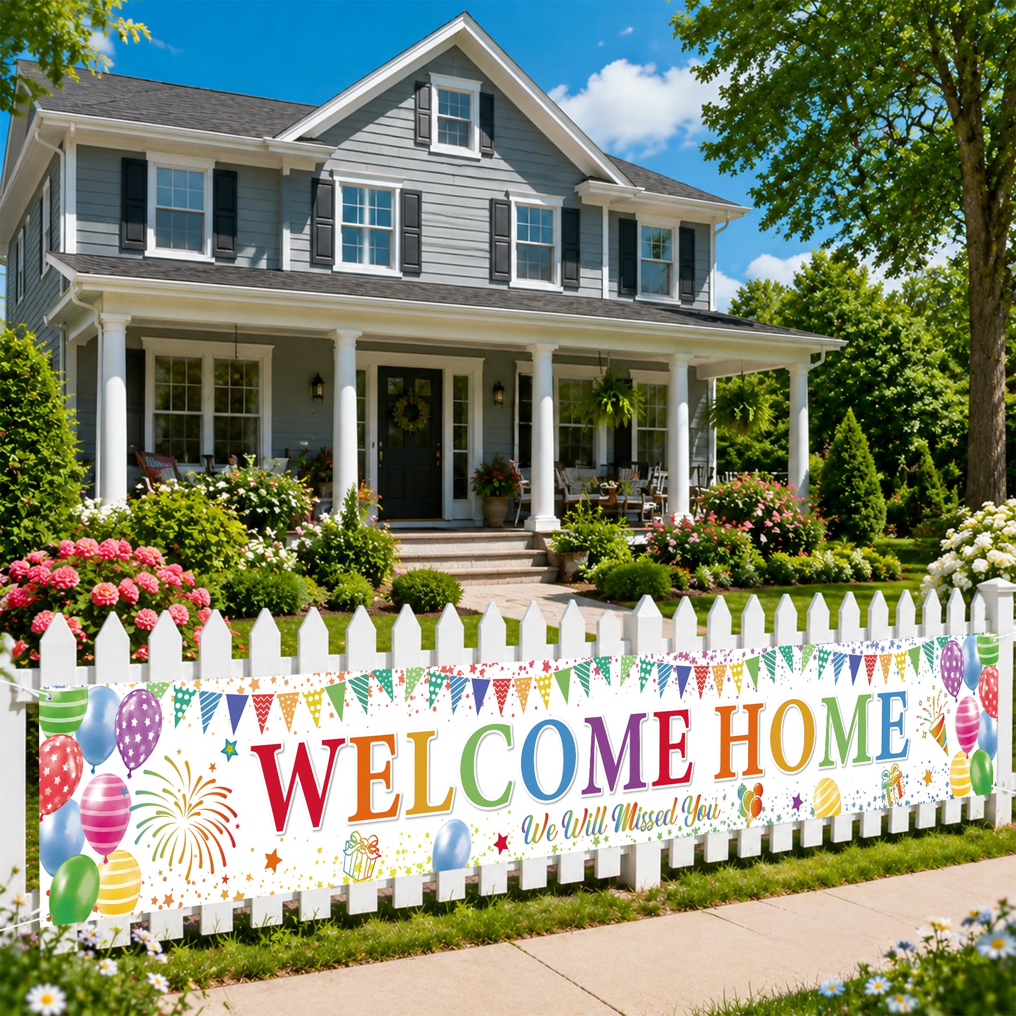 Welcome Home Decorations Themed Banner - Colorful Welcome Home Banner We Will Missed You 274 x 37cm Banners for Homecoming Family Party Indoor Outdoor Courtyard Decor Supplies