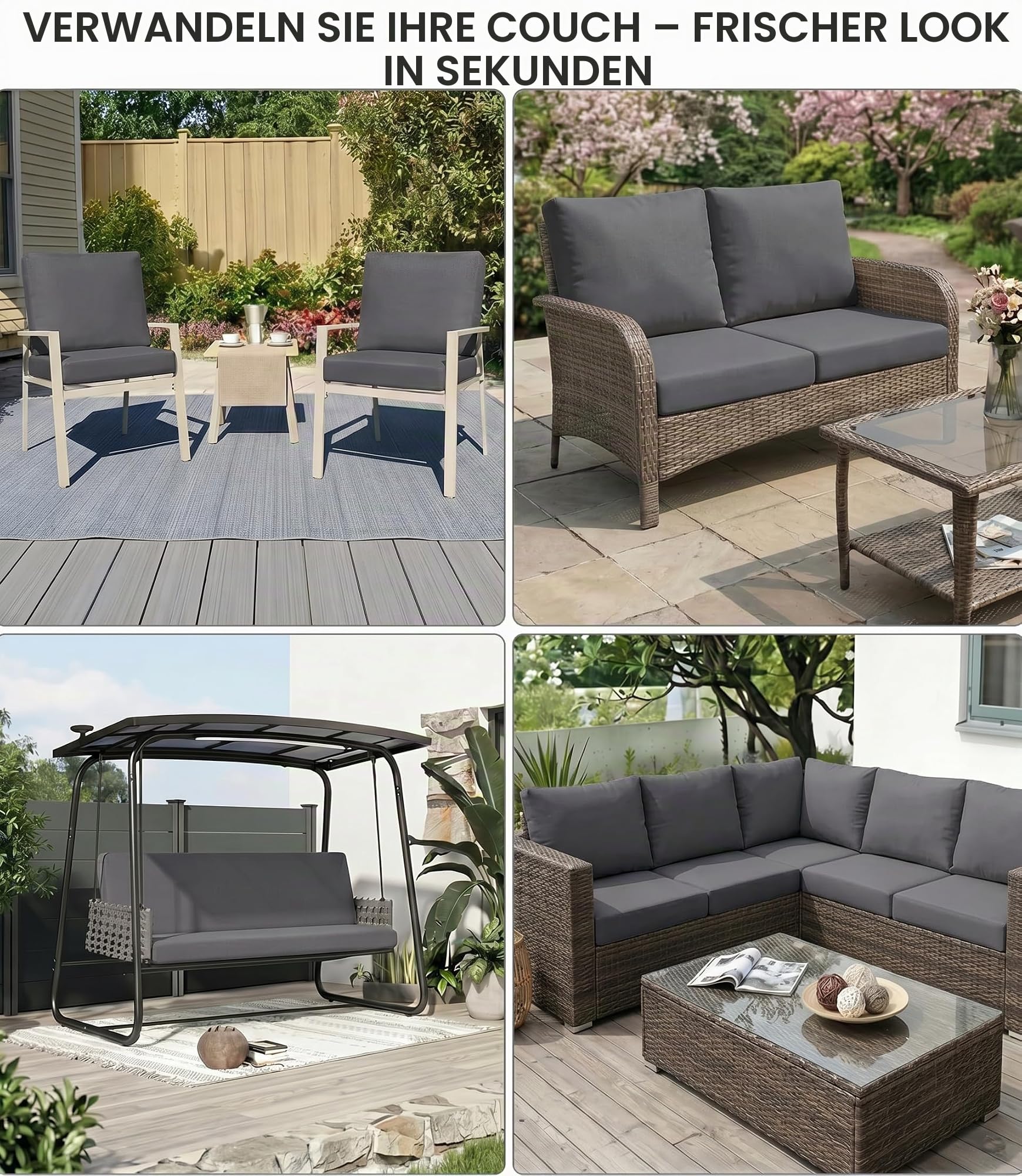 Hiseng Outdoor Sitzkissenbezug 12 Stück, Terrasse Gartenpolster Ersatzbezug, Hellgrau Stretch Sitzkissenbezug Sofa Kissenbezüge mit Gummiband für Terrassenmöbel, Gartenmöbel