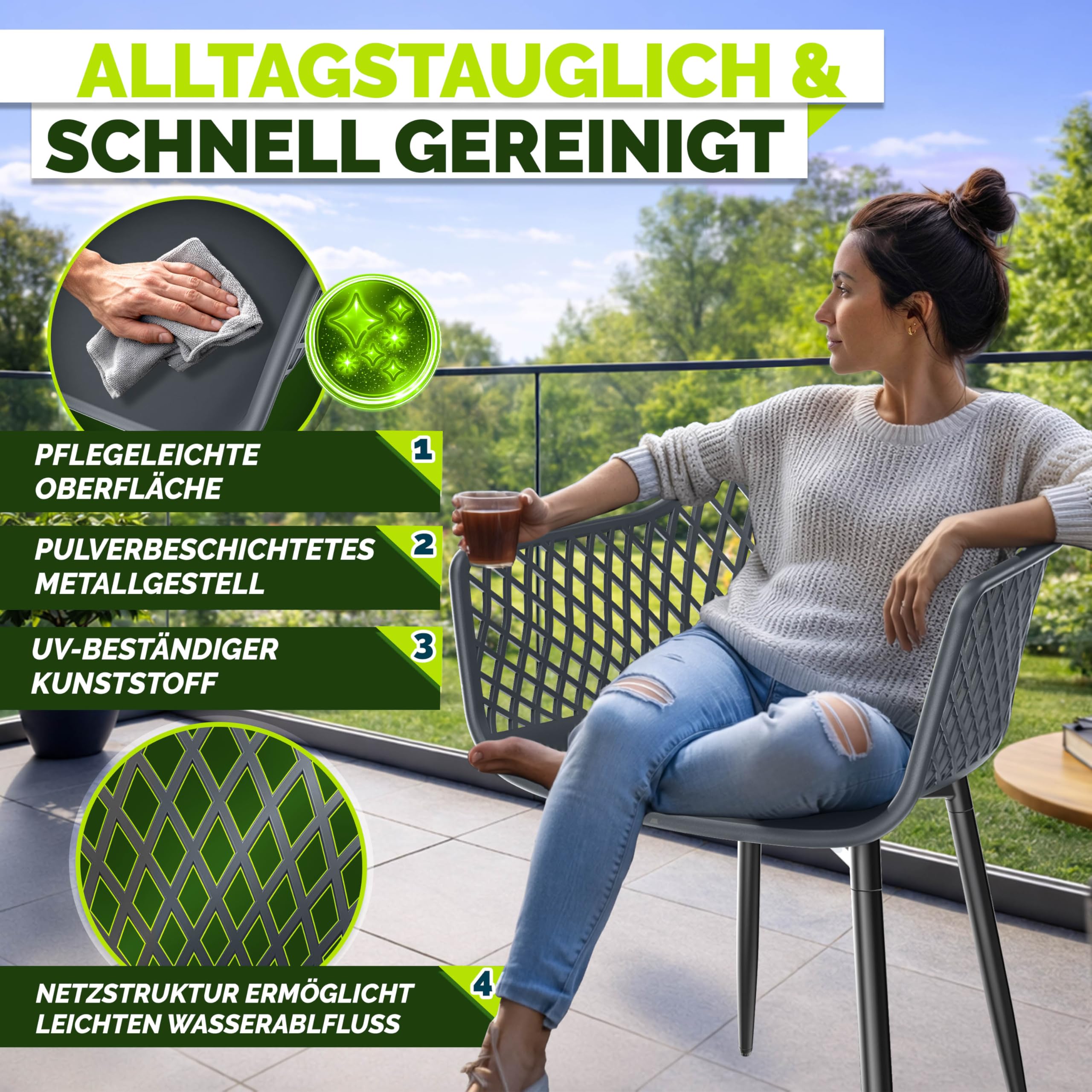 tillvex Garden Chairs Set of 2 Weatherproof with Armrests Outdoor Chairs Maximum Load 120 kg Garden Chairs UV-Resistant Patio Chair Garden Furniture Patio Balcony Outdoor Garden - 5